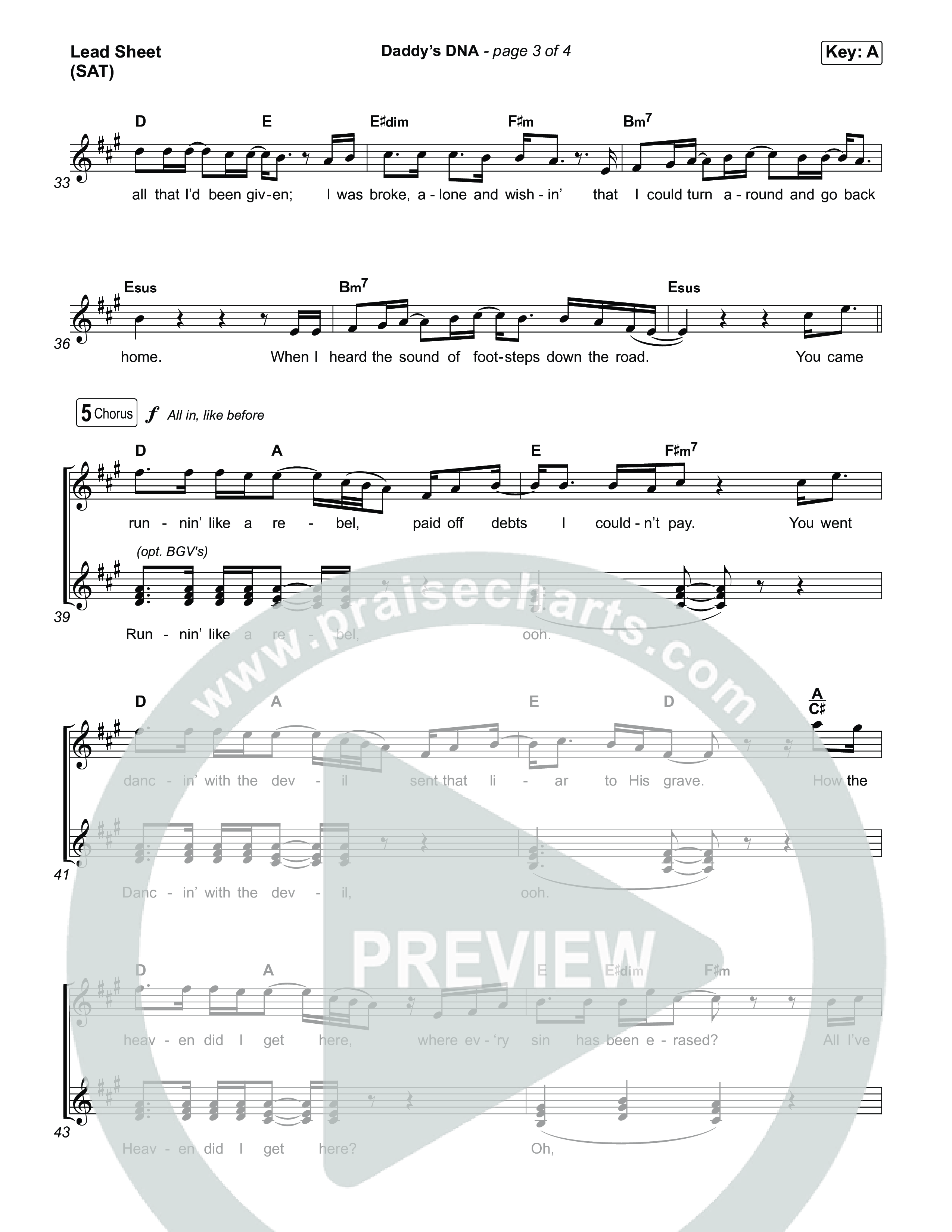Daddy's DNA Lead Sheet (SAT) (Brandon Lake)