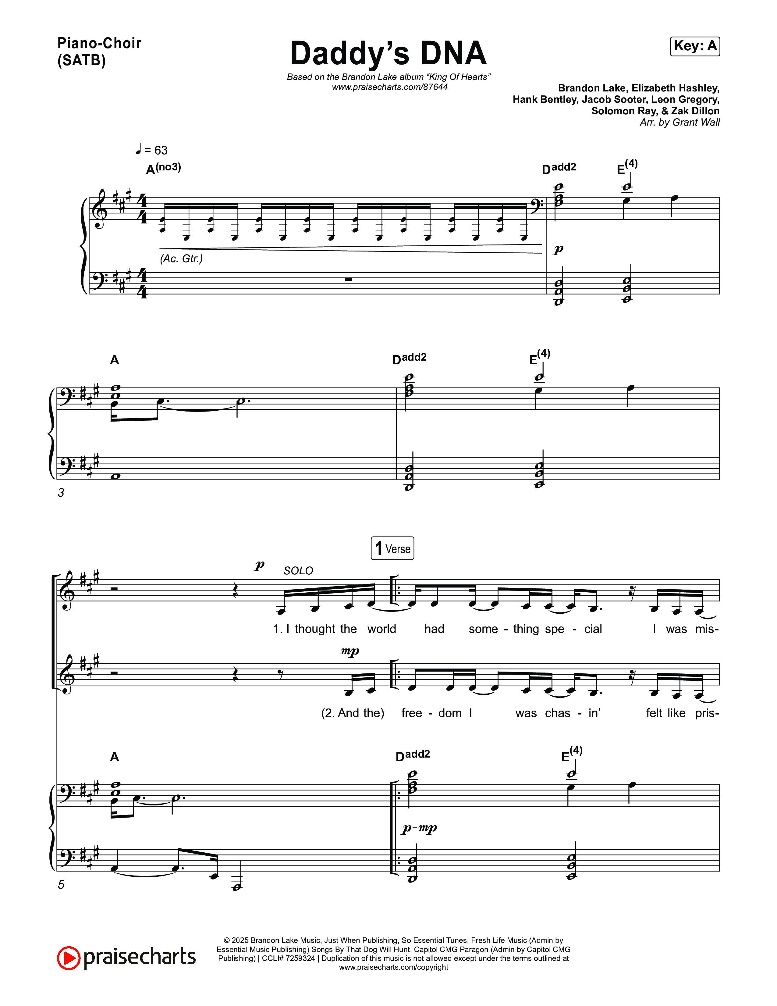 Daddy's DNA Piano/Vocal Pack (Brandon Lake)