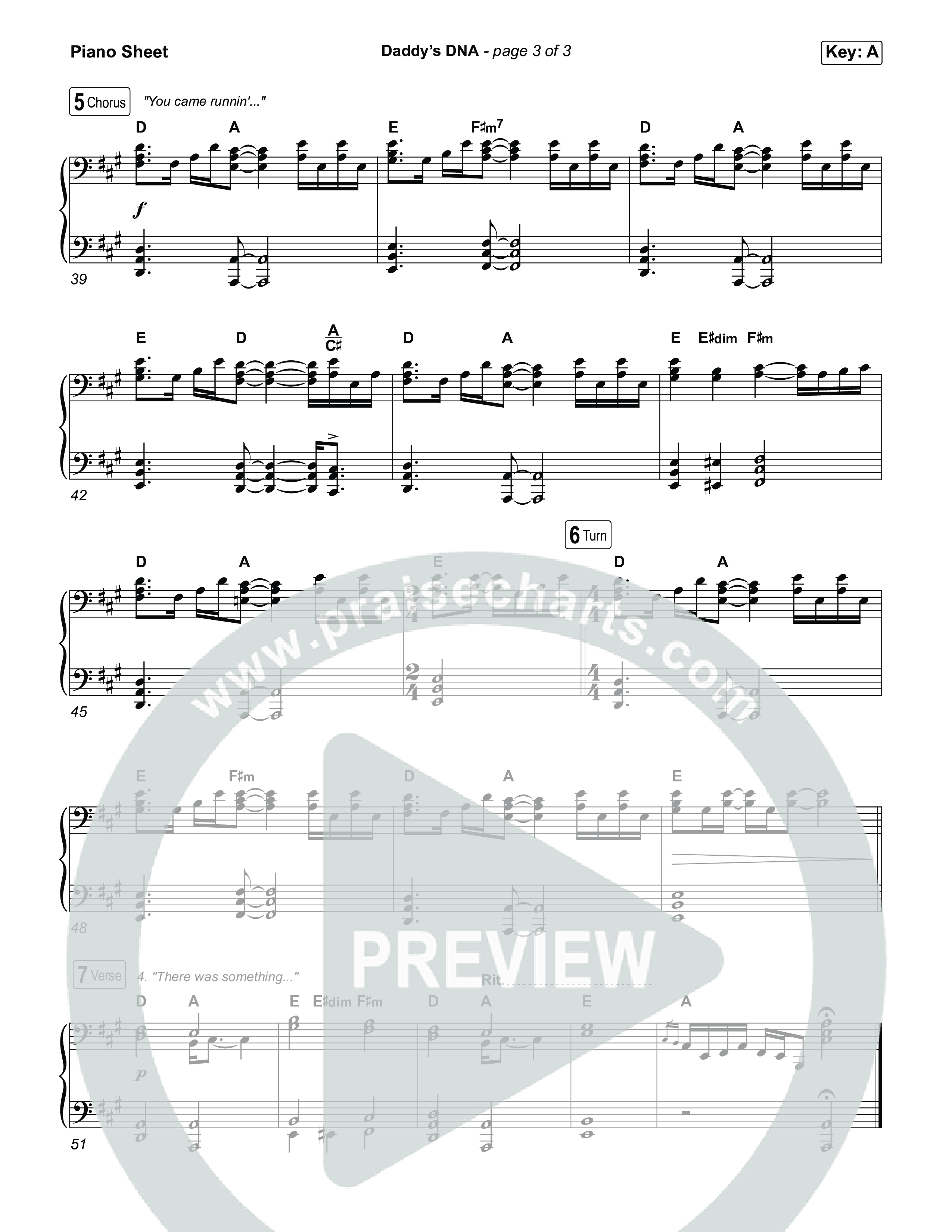 Daddy's DNA Piano Sheet (Brandon Lake)