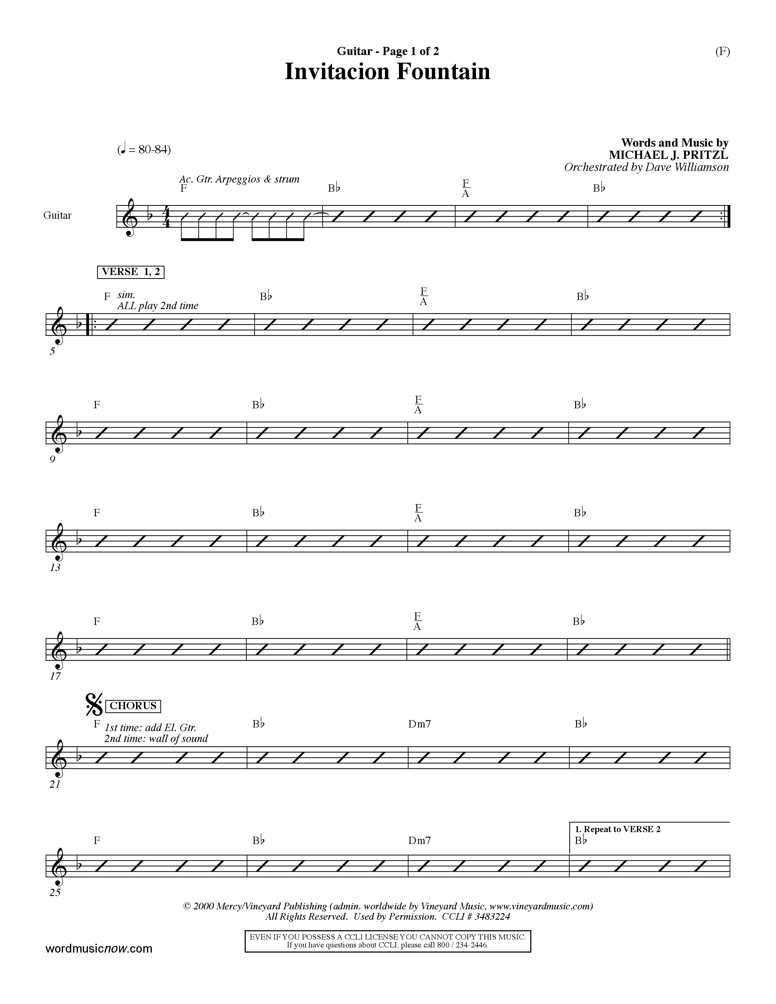 Invitacion Fountain (Choral Anthem SATB) Acoustic Guitar (Word Music Choral / Orch. Dave Williamson)