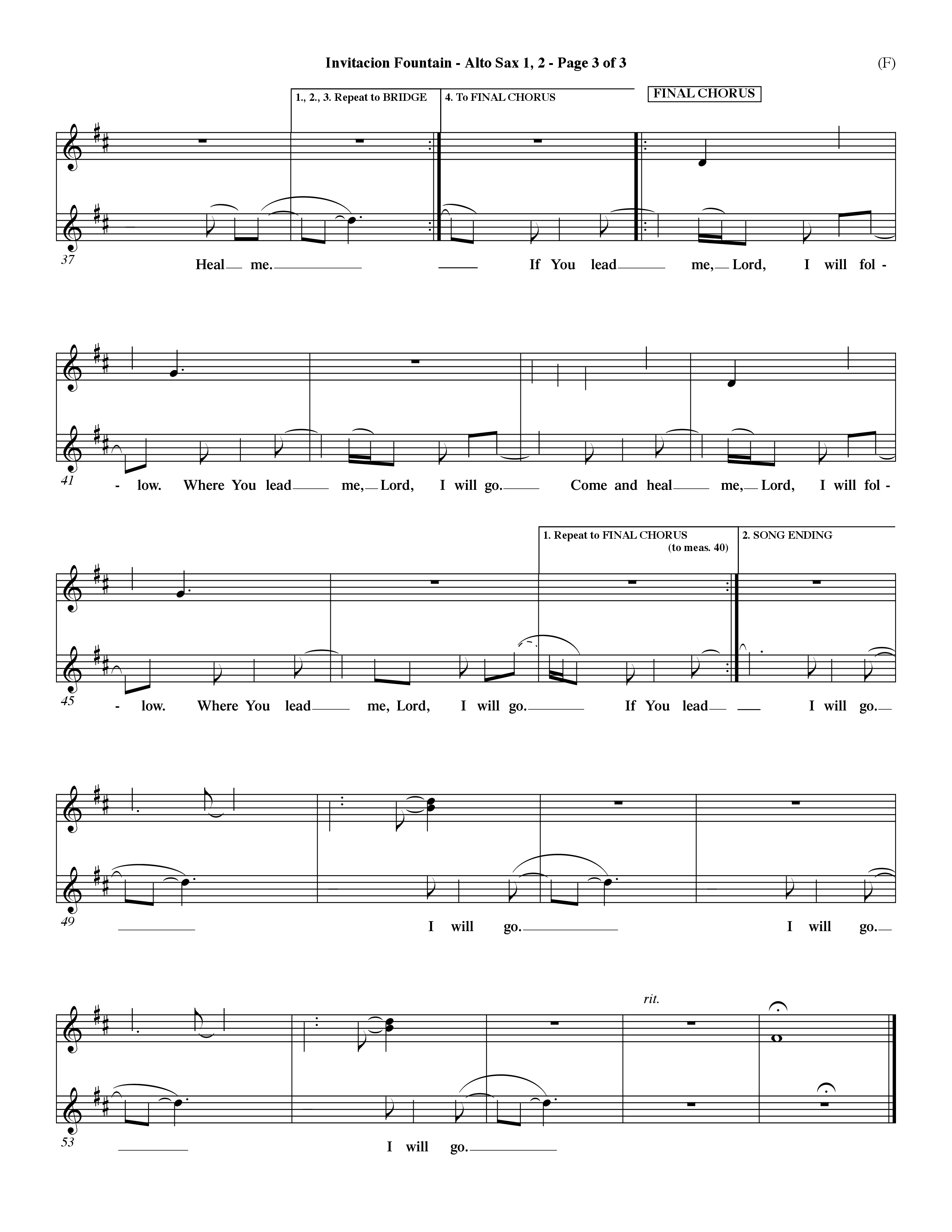 Invitacion Fountain (Choral Anthem SATB) Alto Sax 1/2 (Word Music Choral / Orch. Dave Williamson)