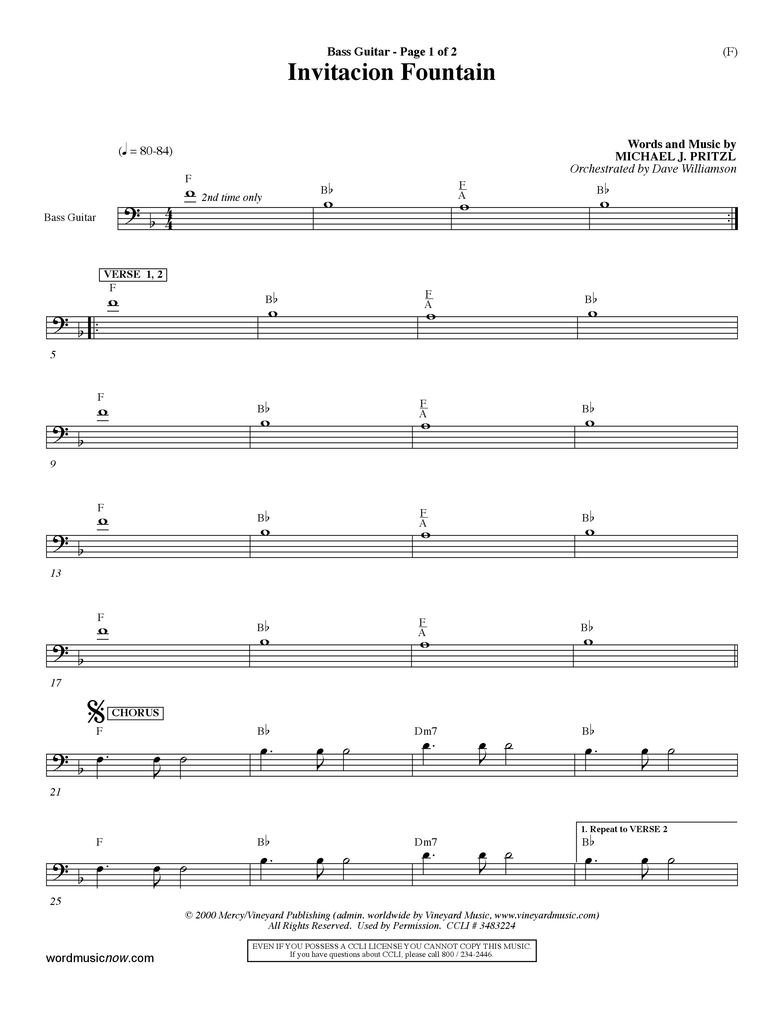 Invitacion Fountain (Choral Anthem SATB) Bass Guitar (Word Music Choral / Orch. Dave Williamson)