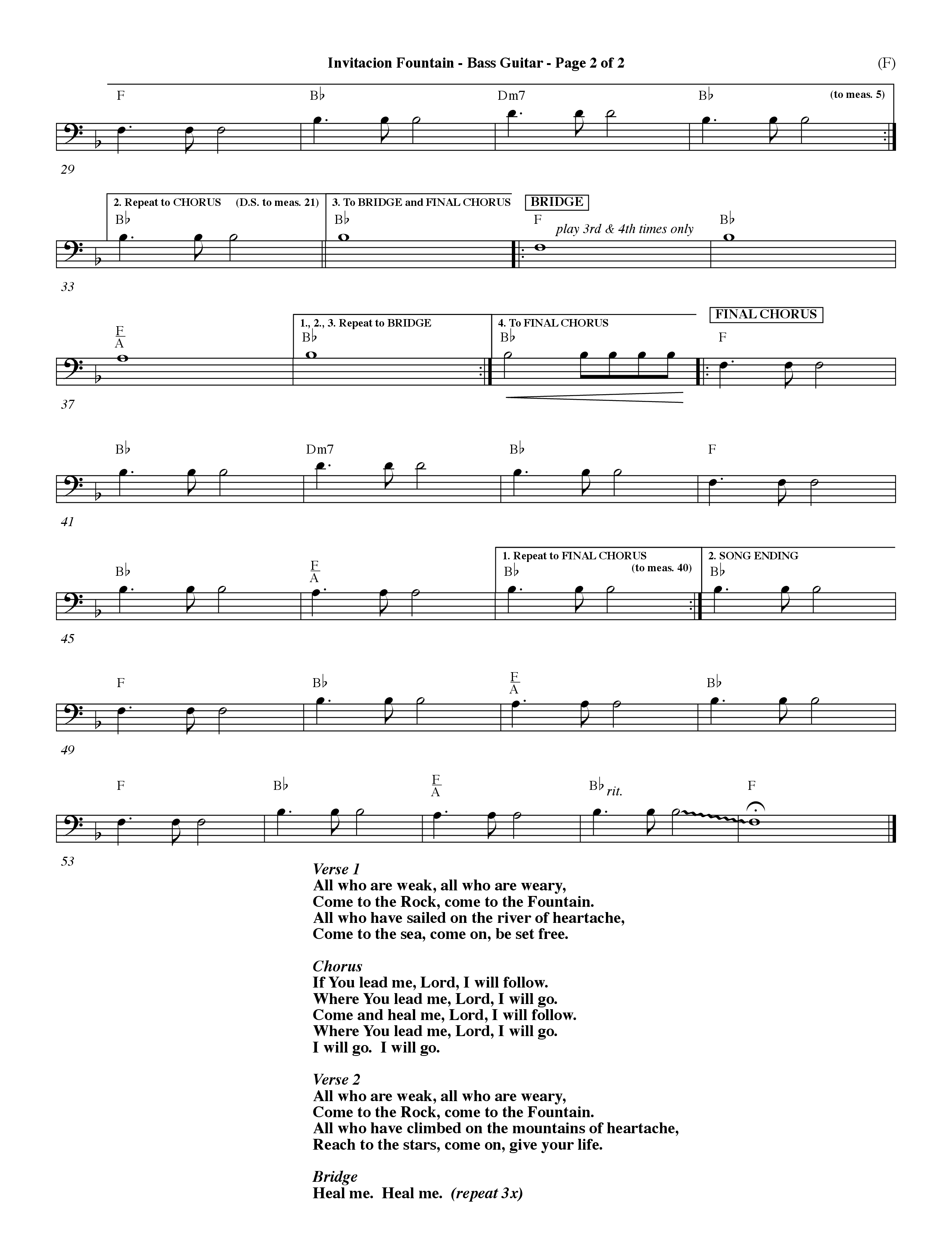 Invitacion Fountain (Choral Anthem SATB) Bass Guitar (Word Music Choral / Orch. Dave Williamson)