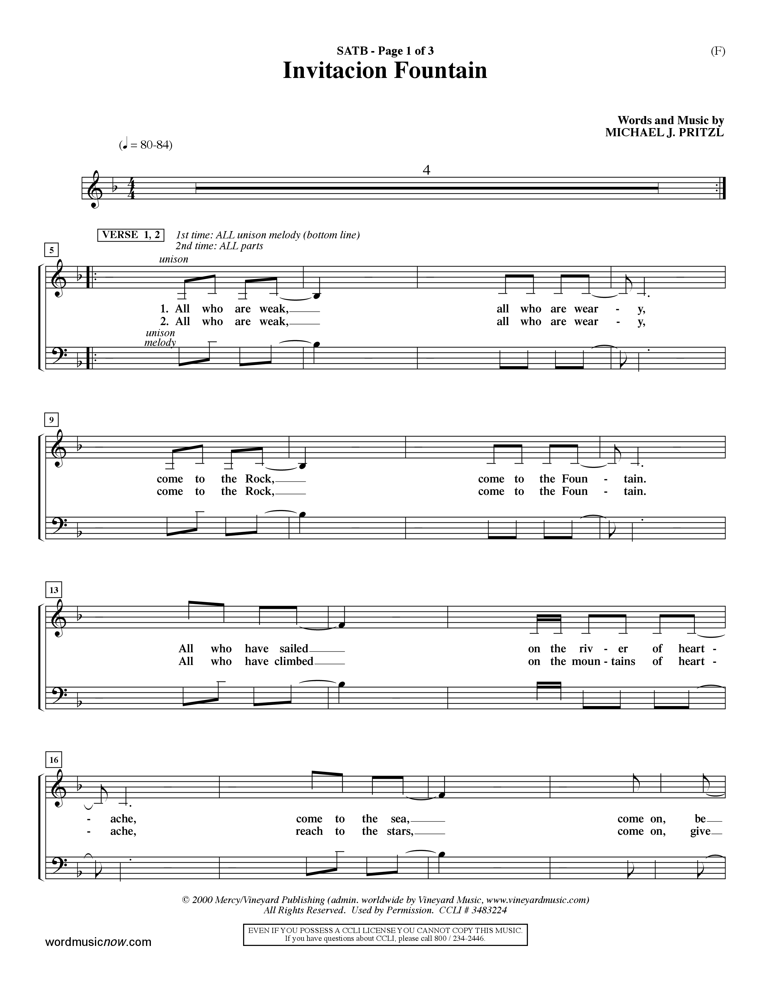 Invitacion Fountain (Choral Anthem SATB) Choir Sheet (SATB) (Word Music Choral / Orch. Dave Williamson)