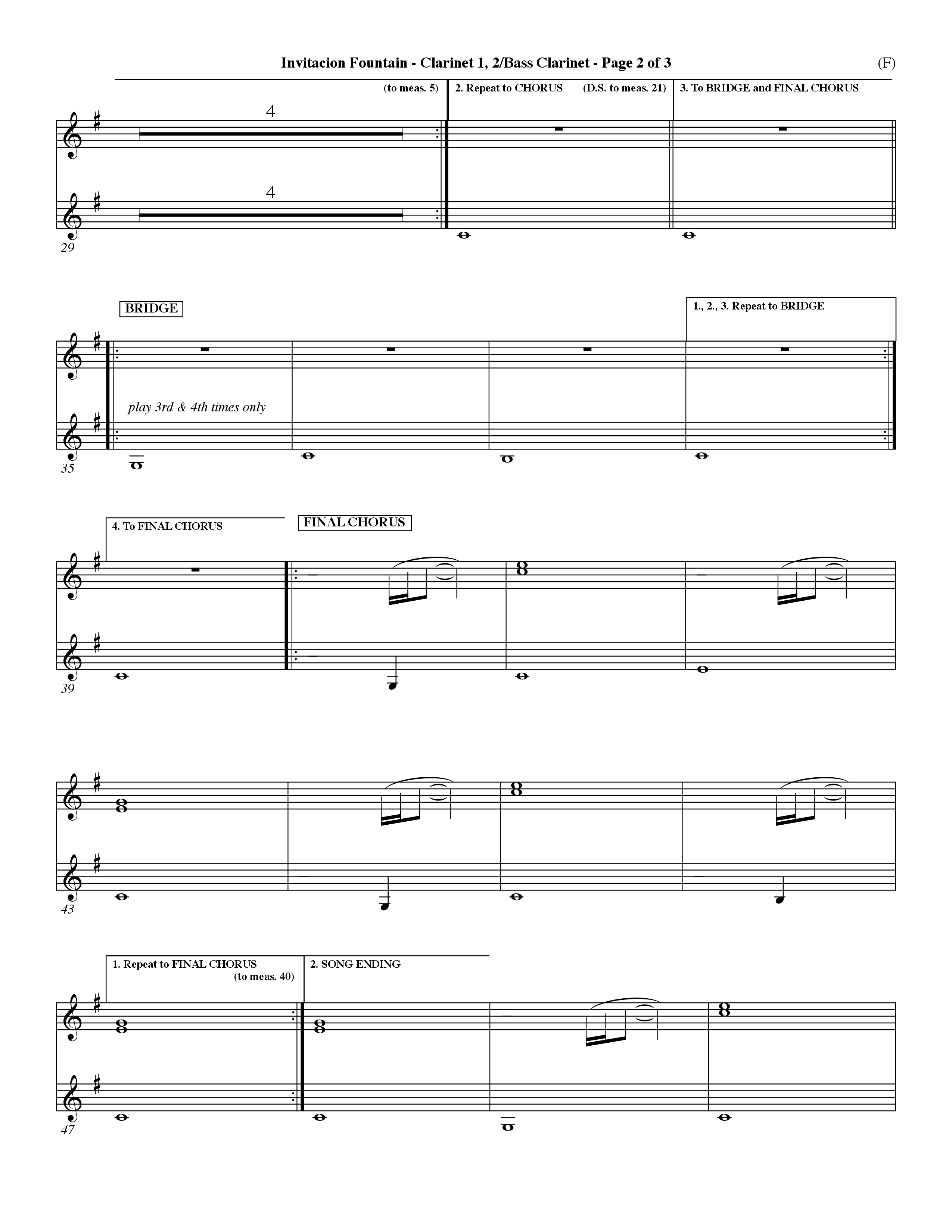 Invitacion Fountain (Choral Anthem SATB) Clarinet 1/2, Bass Clarinet (Word Music Choral / Orch. Dave Williamson)