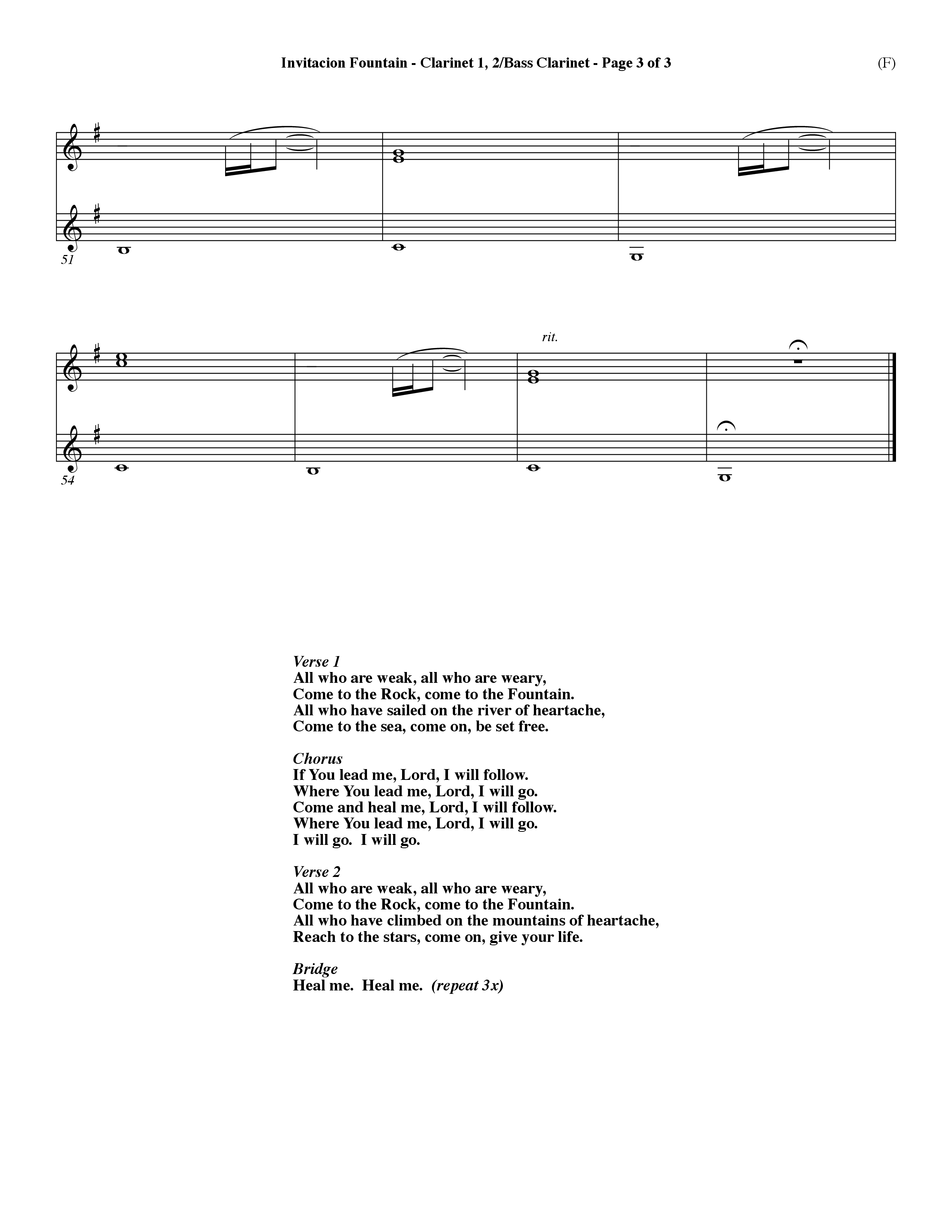 Invitacion Fountain (Choral Anthem SATB) Clarinet 1/2, Bass Clarinet (Word Music Choral / Orch. Dave Williamson)