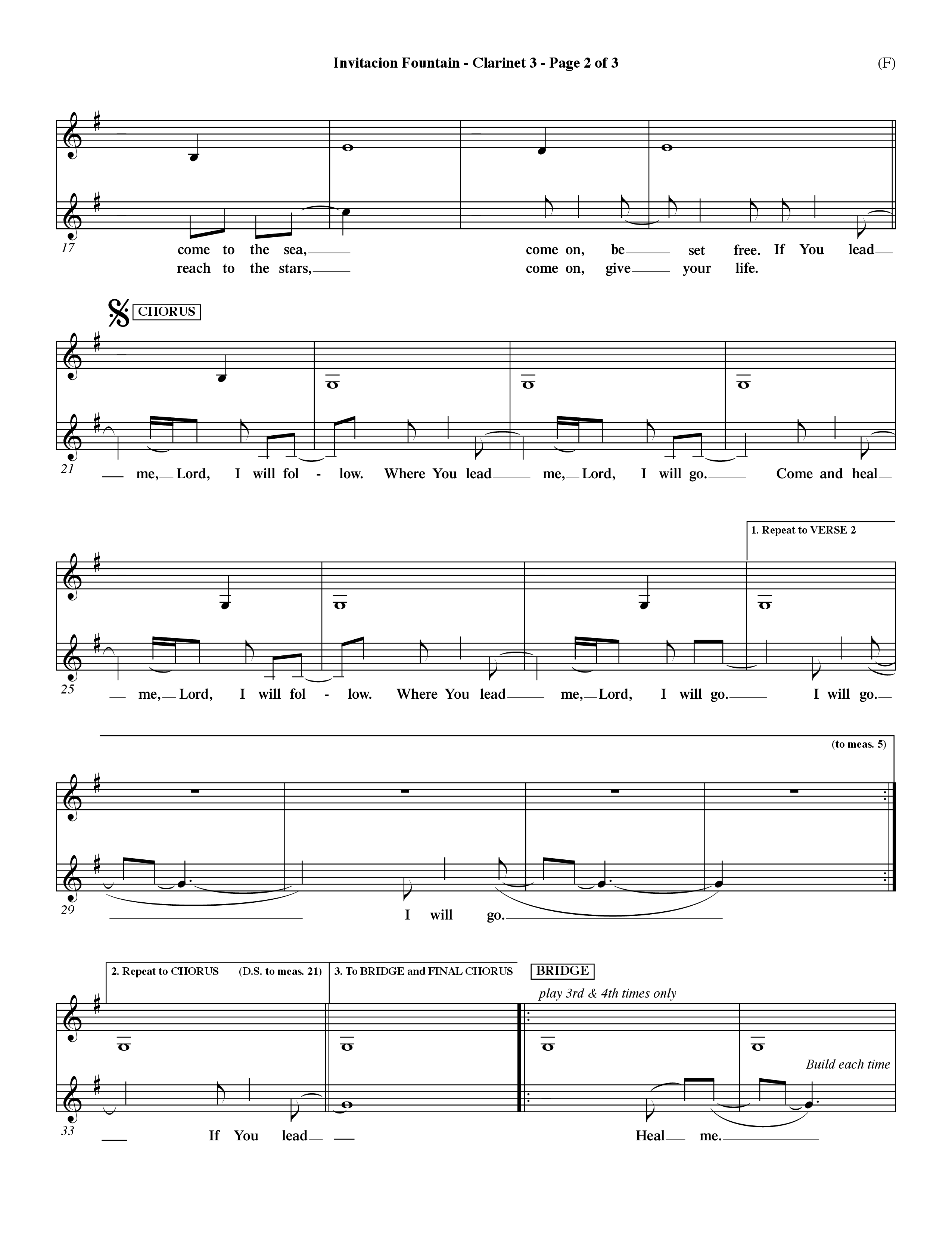 Invitacion Fountain (Choral Anthem SATB) Clarinet 3 (Word Music Choral / Orch. Dave Williamson)