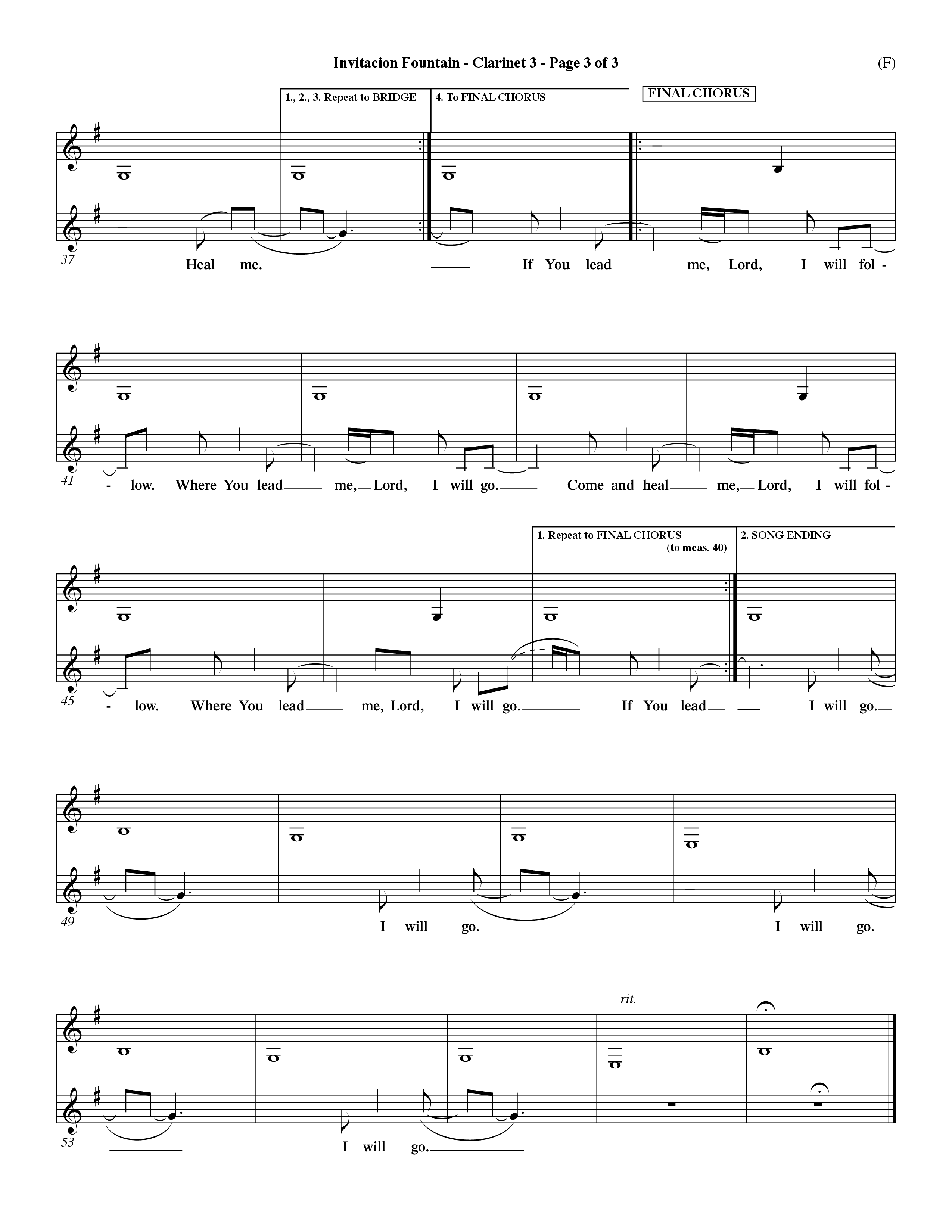 Invitacion Fountain (Choral Anthem SATB) Clarinet 3 (Word Music Choral / Orch. Dave Williamson)