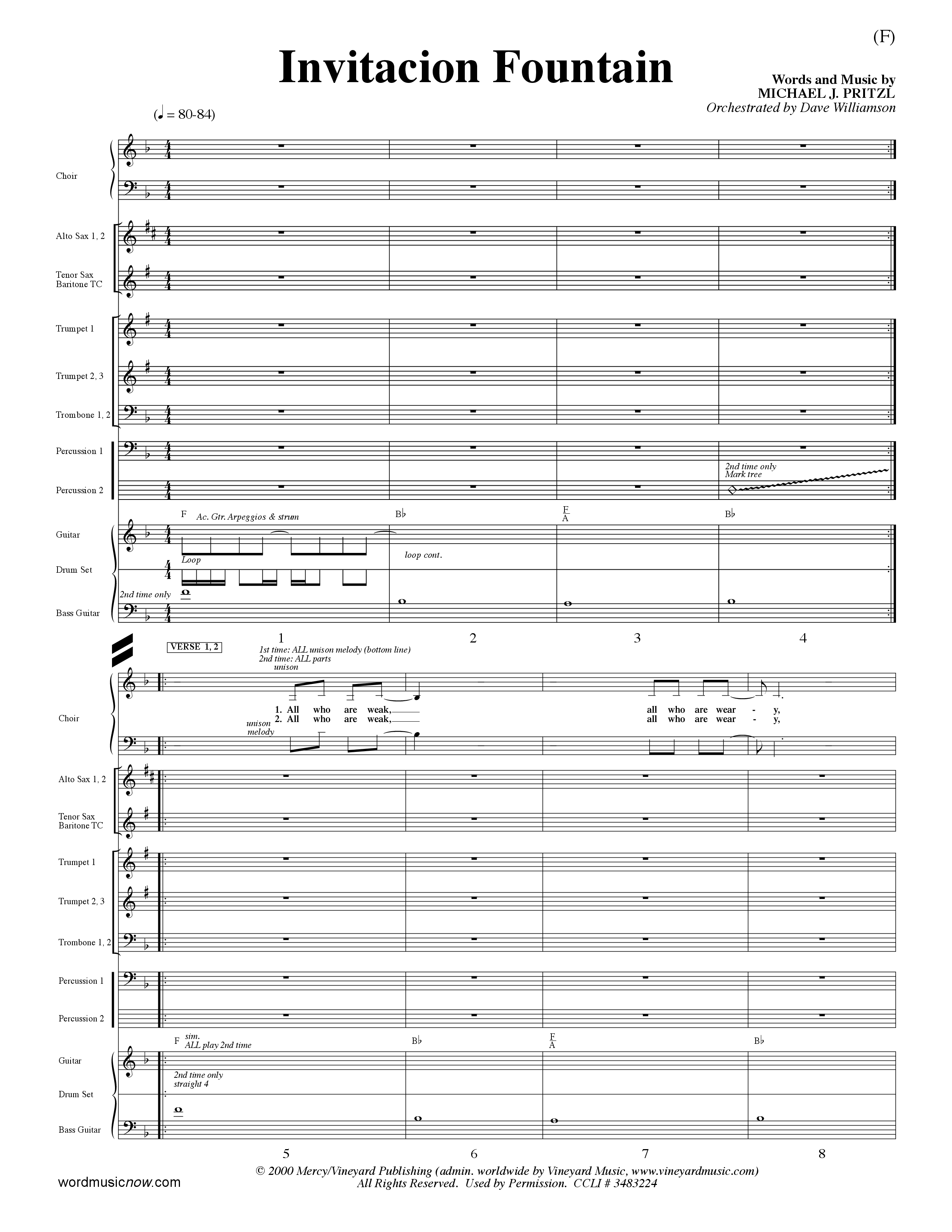 Invitacion Fountain (Choral Anthem SATB) PraiseBand (incl. Brass) (Word Music Choral / Orch. Dave Williamson)