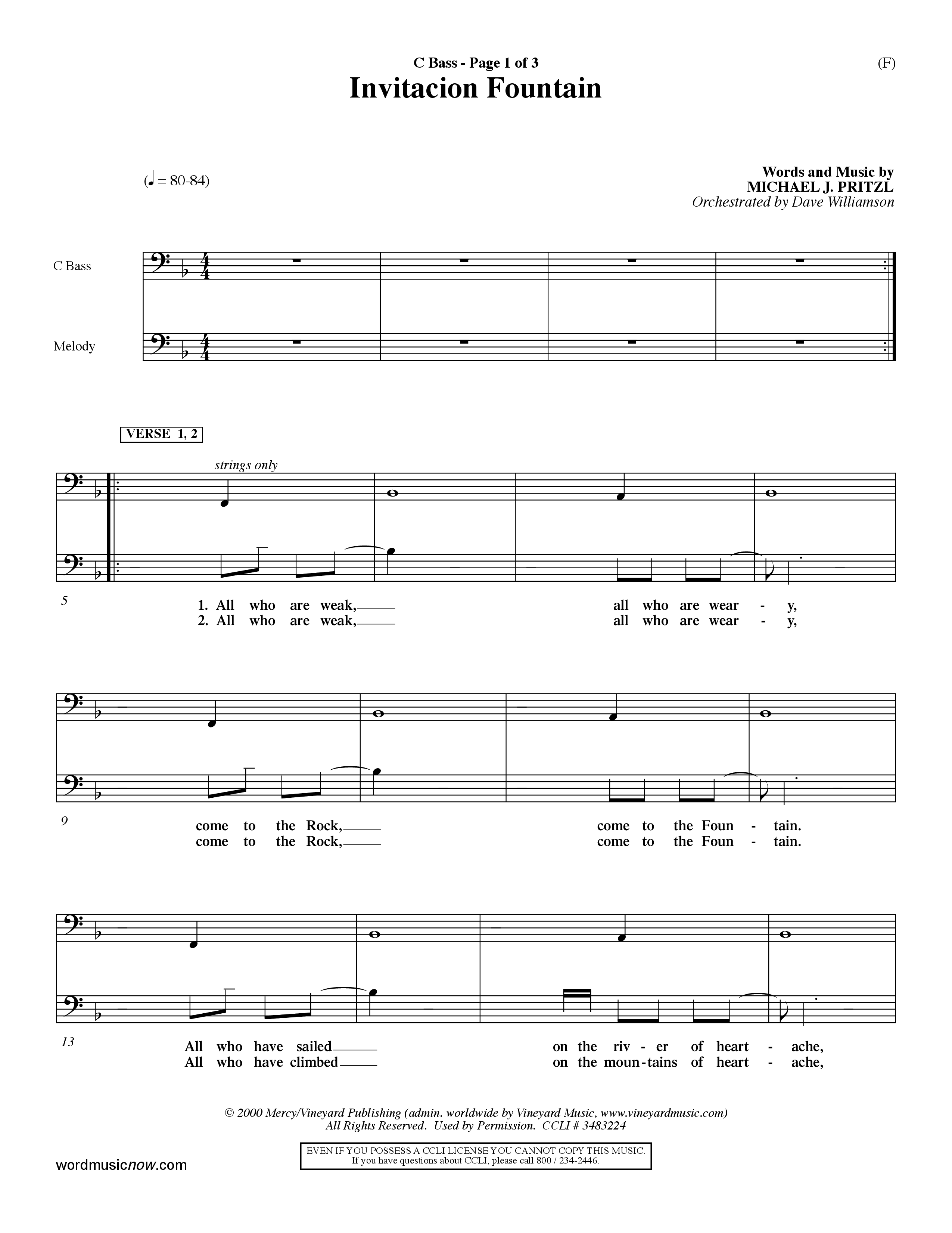 Invitacion Fountain (Choral Anthem SATB) Contrabass (Word Music Choral / Orch. Dave Williamson)