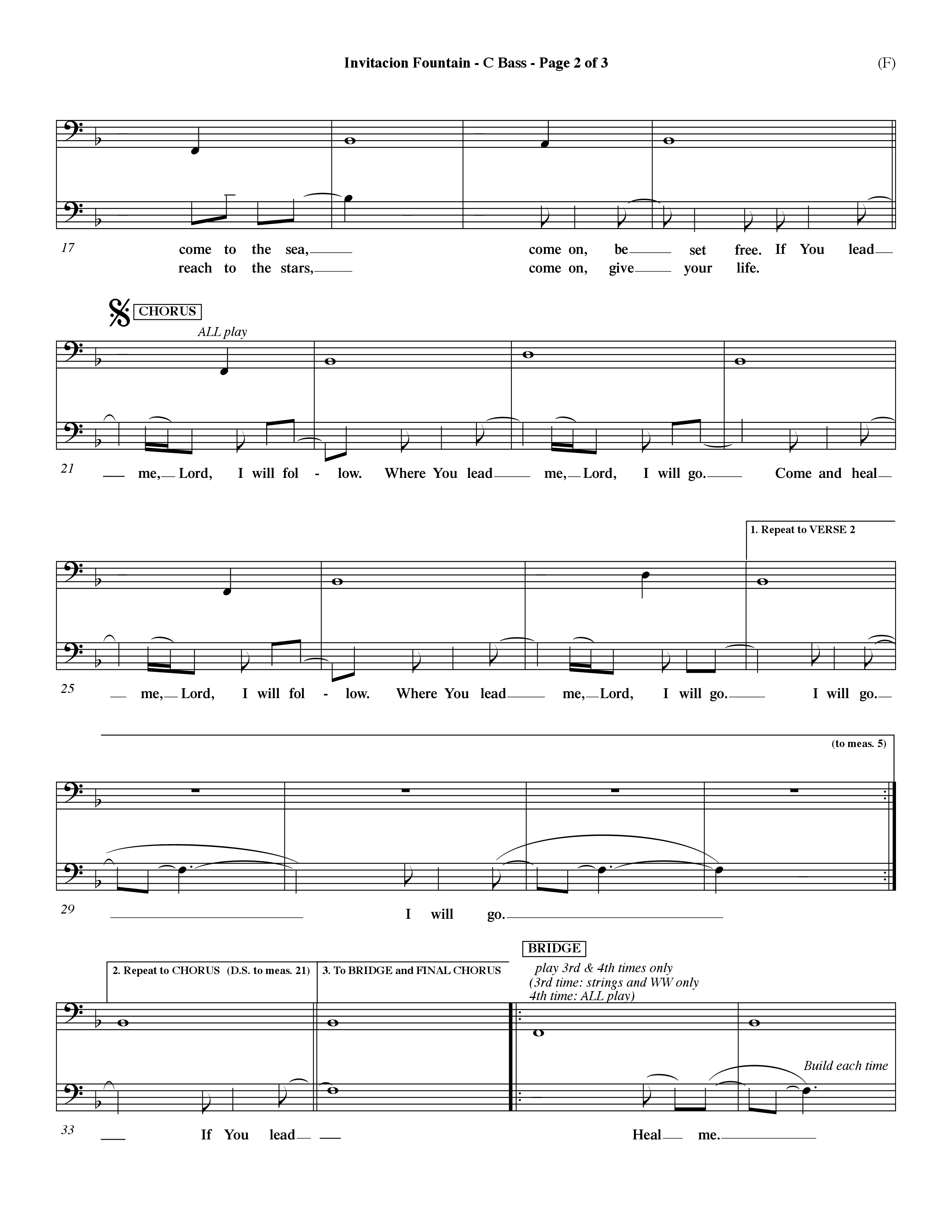 Invitacion Fountain (Choral Anthem SATB) Contrabass (Word Music Choral / Orch. Dave Williamson)