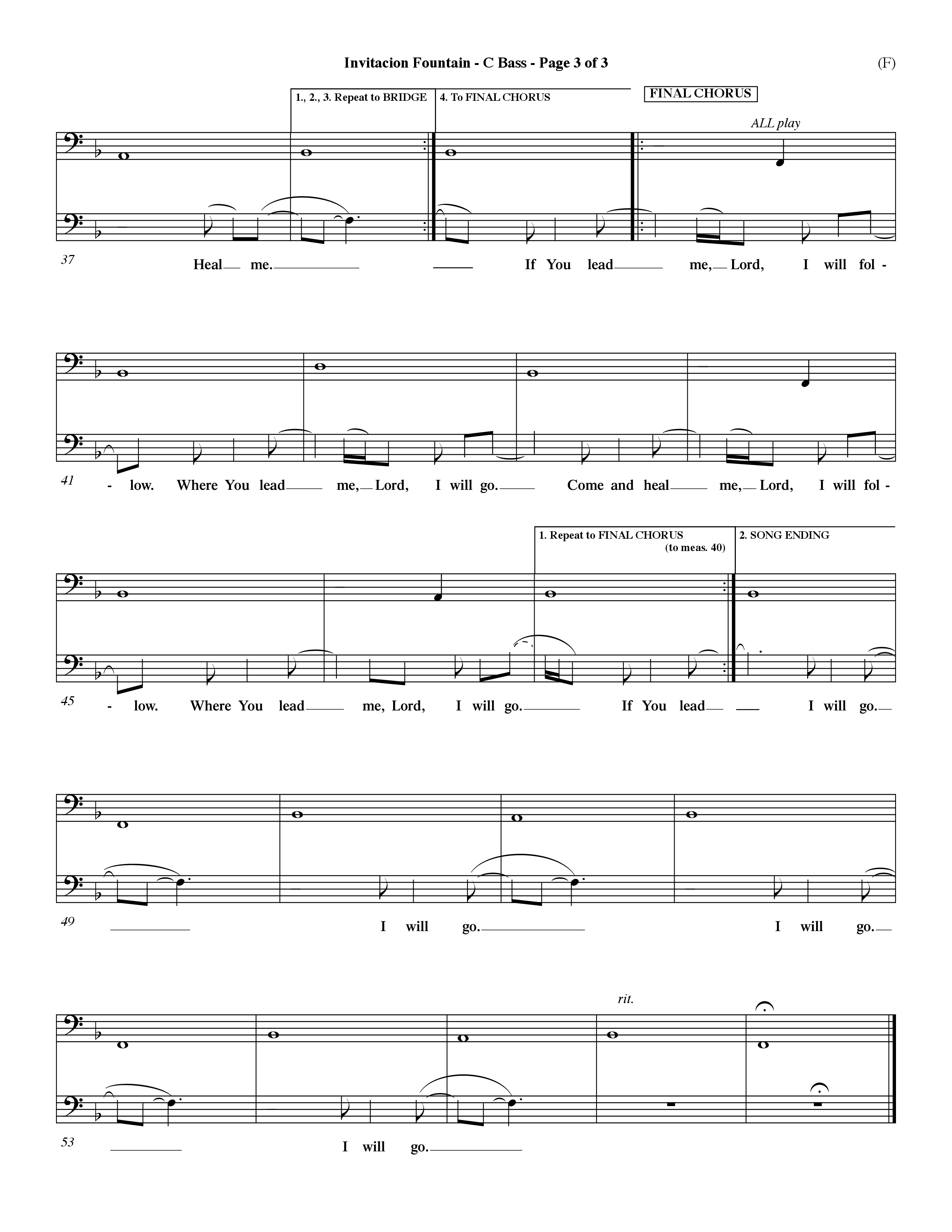 Invitacion Fountain (Choral Anthem SATB) Contrabass (Word Music Choral / Orch. Dave Williamson)
