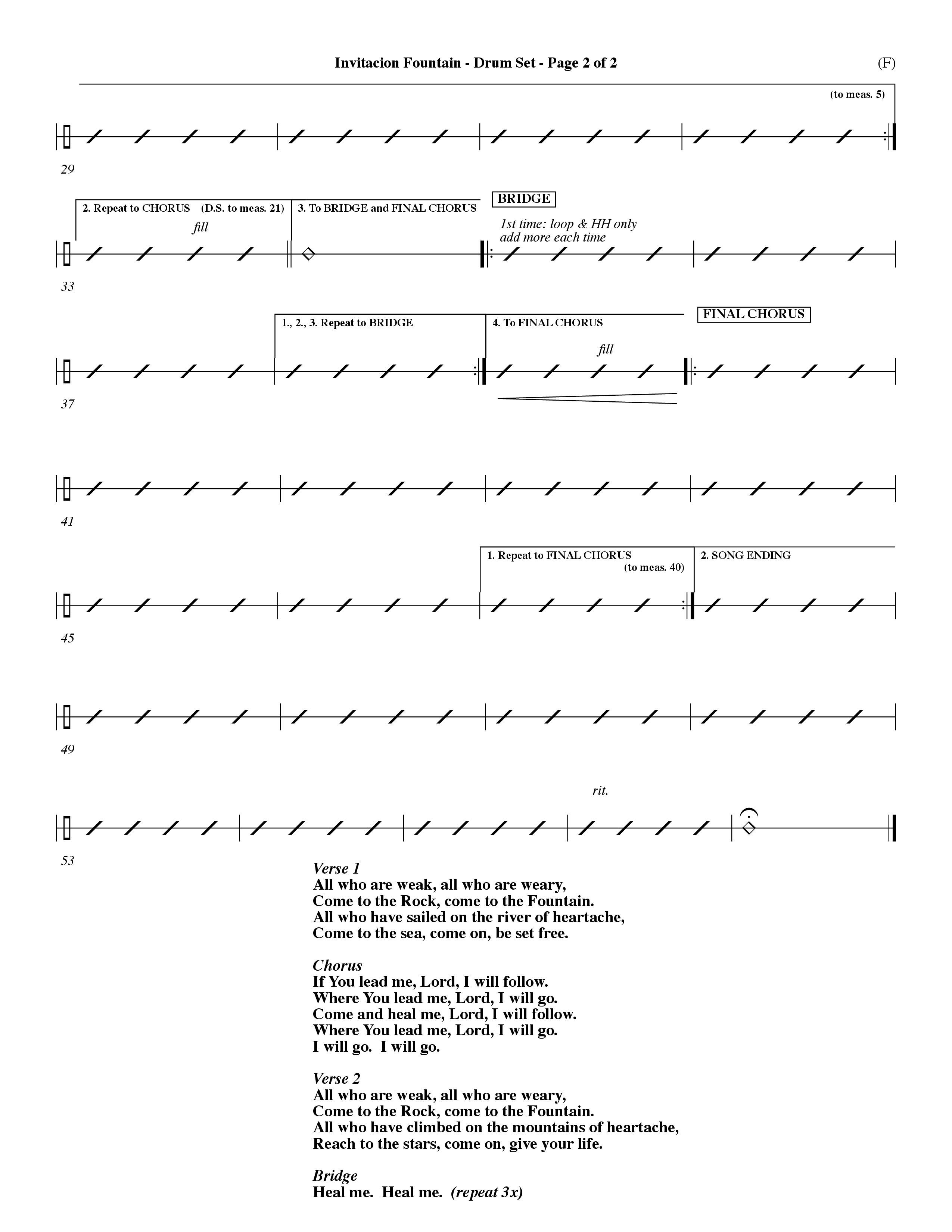 Invitacion Fountain (Choral Anthem SATB) Drum Set (Word Music Choral / Orch. Dave Williamson)
