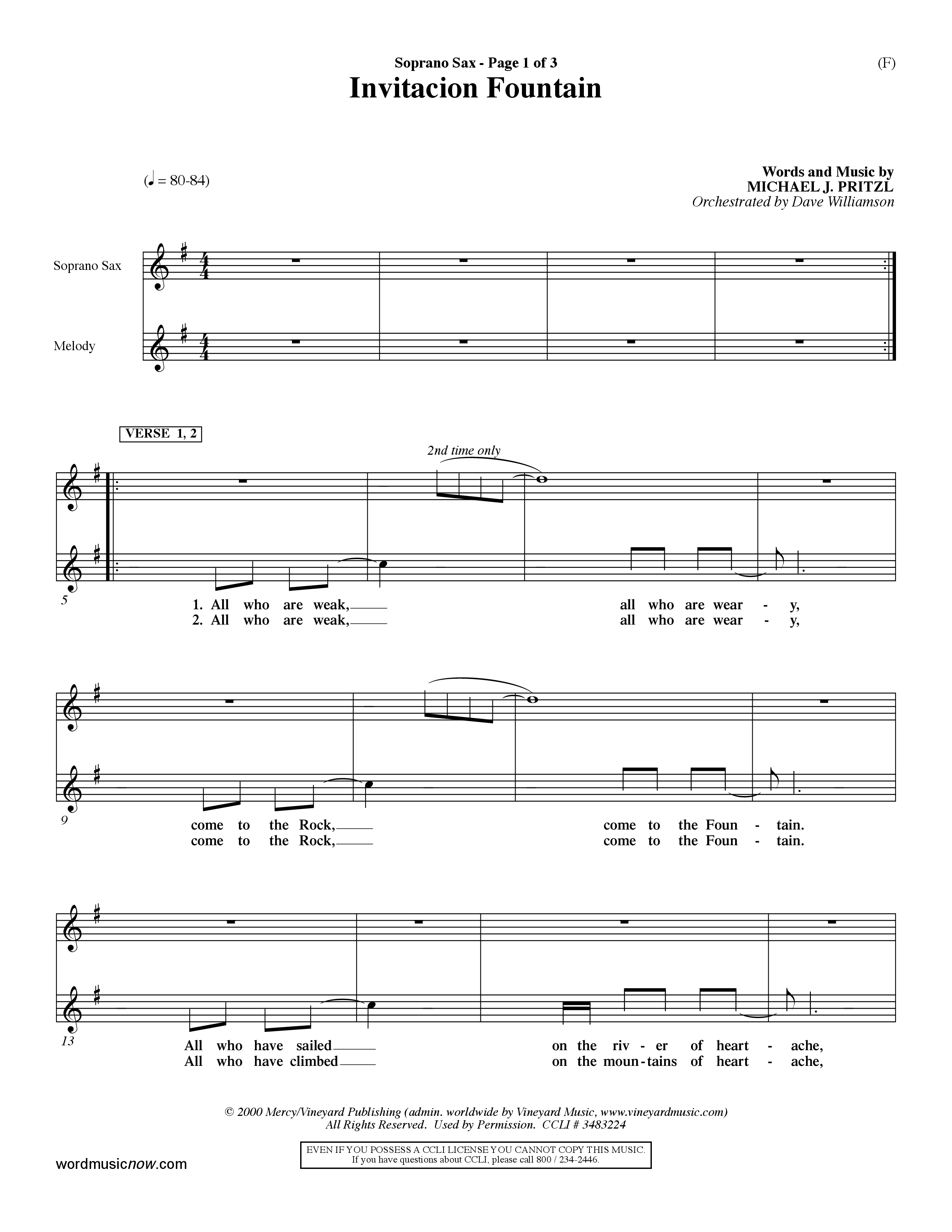Invitacion Fountain (Choral Anthem SATB) Saxophone (Word Music Choral / Orch. Dave Williamson)