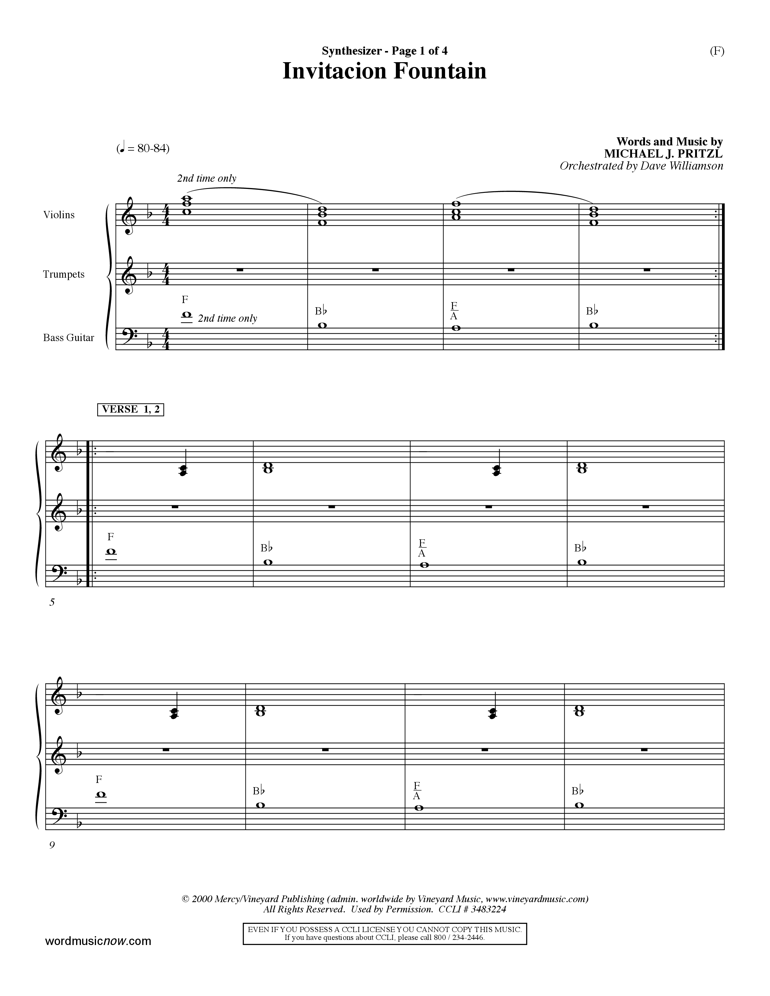 Invitacion Fountain (Choral Anthem SATB) Synth (Word Music Choral / Orch. Dave Williamson)