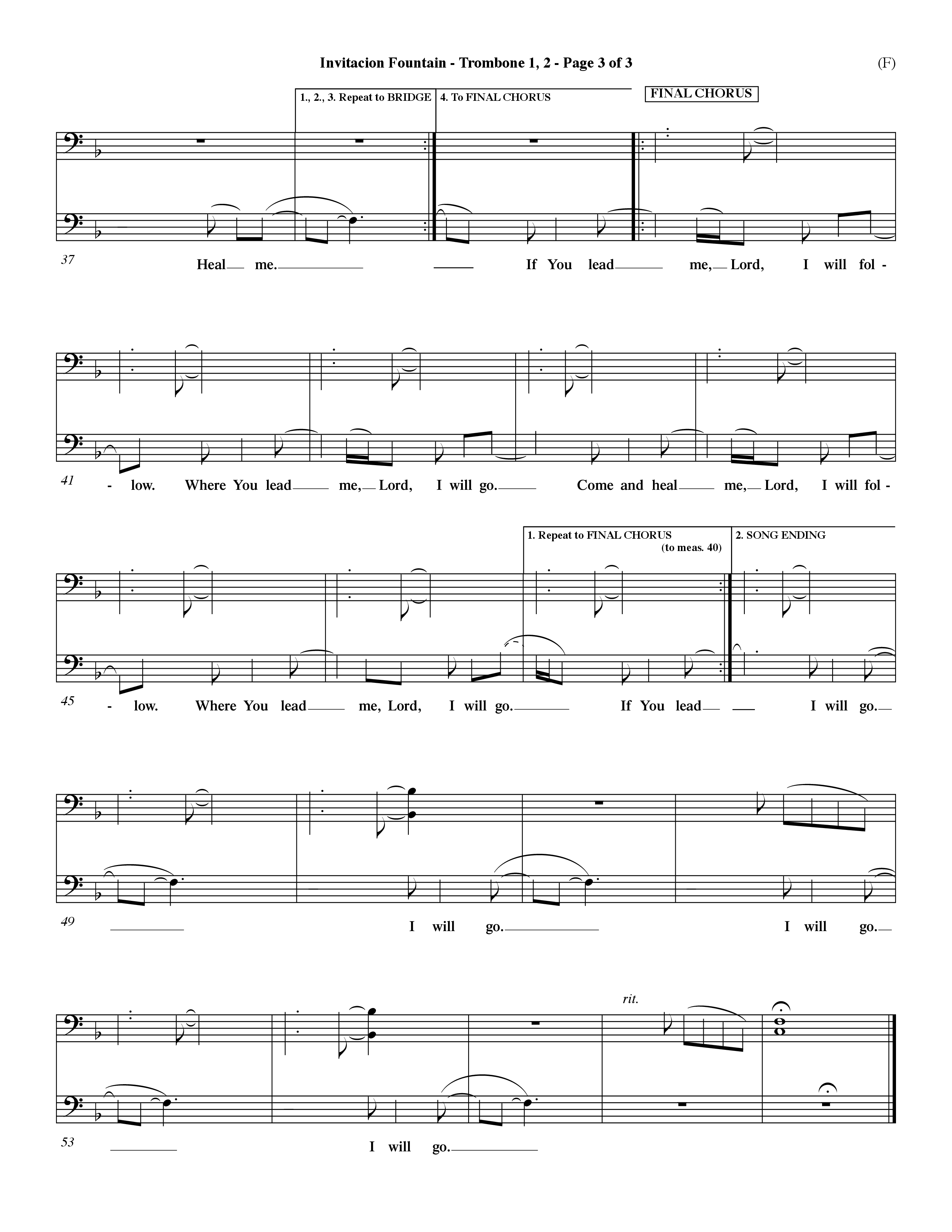 Invitacion Fountain (Choral Anthem SATB) Trombone 1/2 (Word Music Choral / Orch. Dave Williamson)