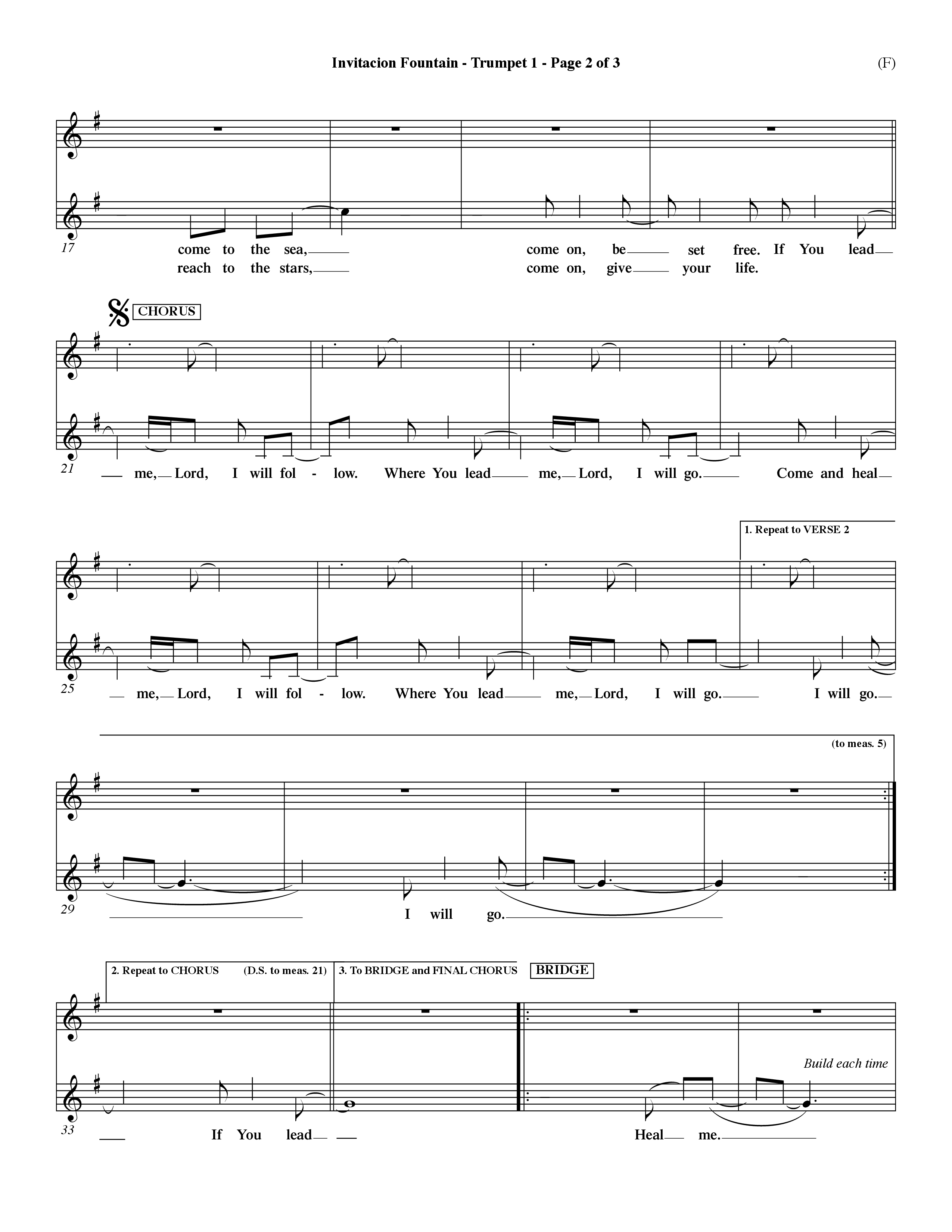 Invitacion Fountain (Choral Anthem SATB) Trumpet 1 (Word Music Choral / Orch. Dave Williamson)