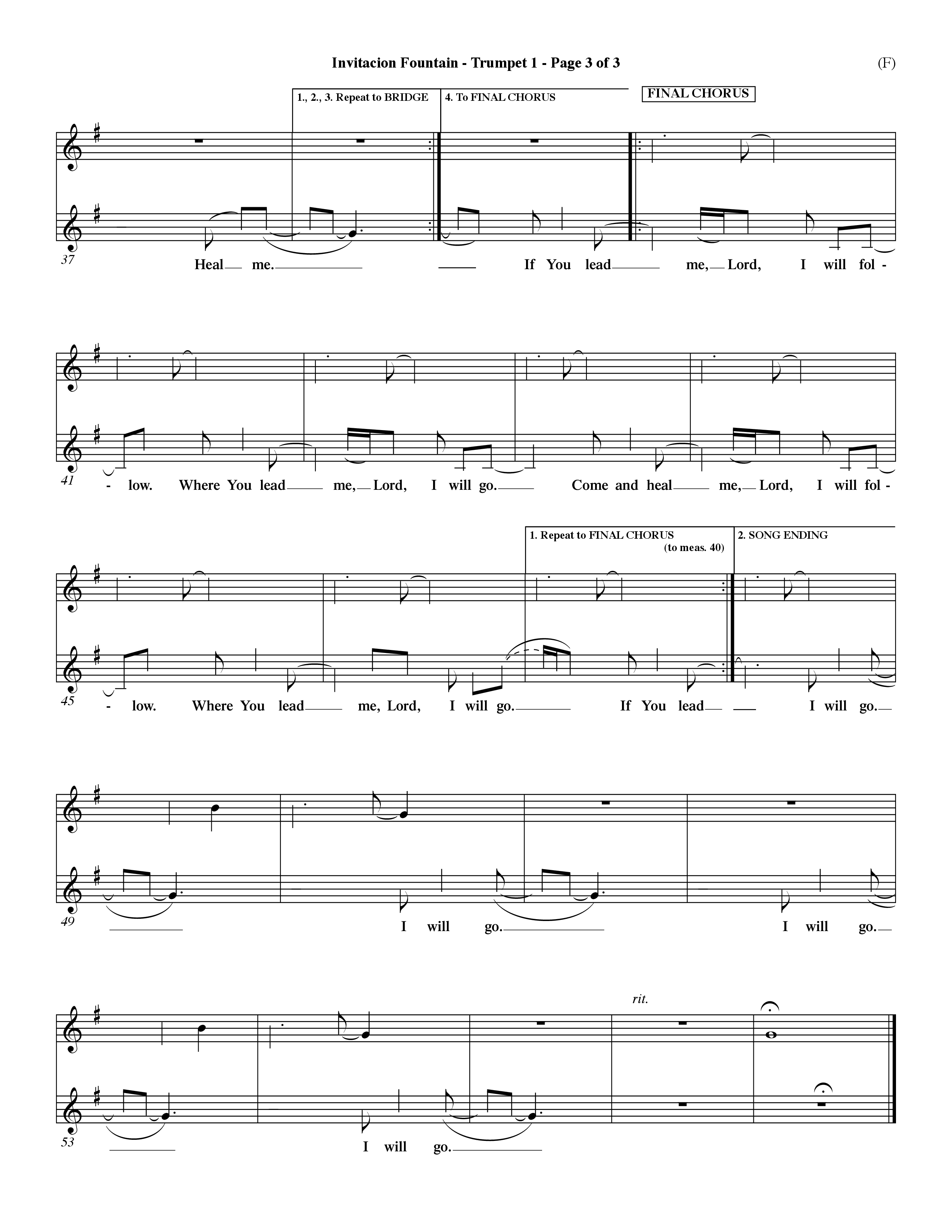 Invitacion Fountain (Choral Anthem SATB) Trumpet 1 (Word Music Choral / Orch. Dave Williamson)