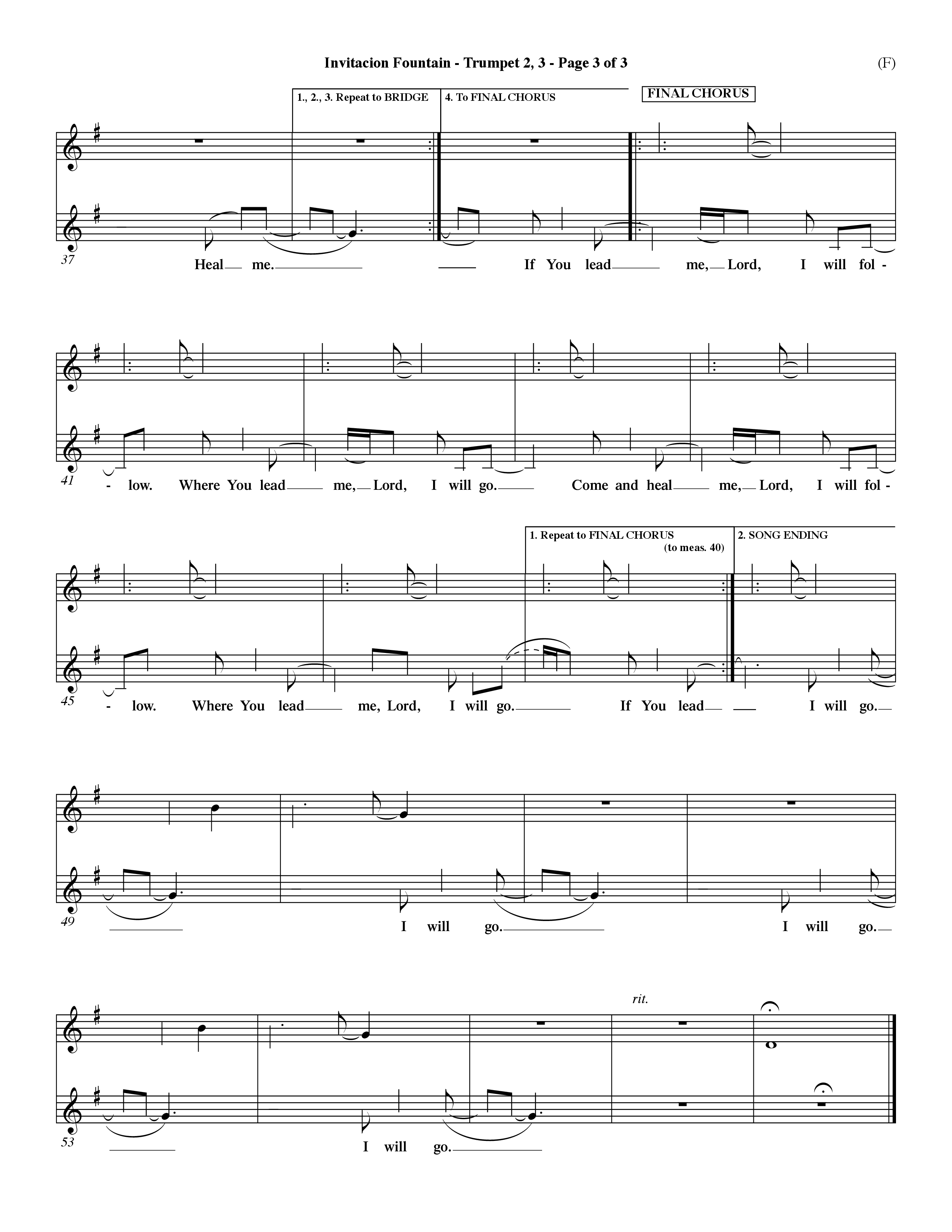 Invitacion Fountain (Choral Anthem SATB) Trumpet 2/3 (Word Music Choral / Orch. Dave Williamson)