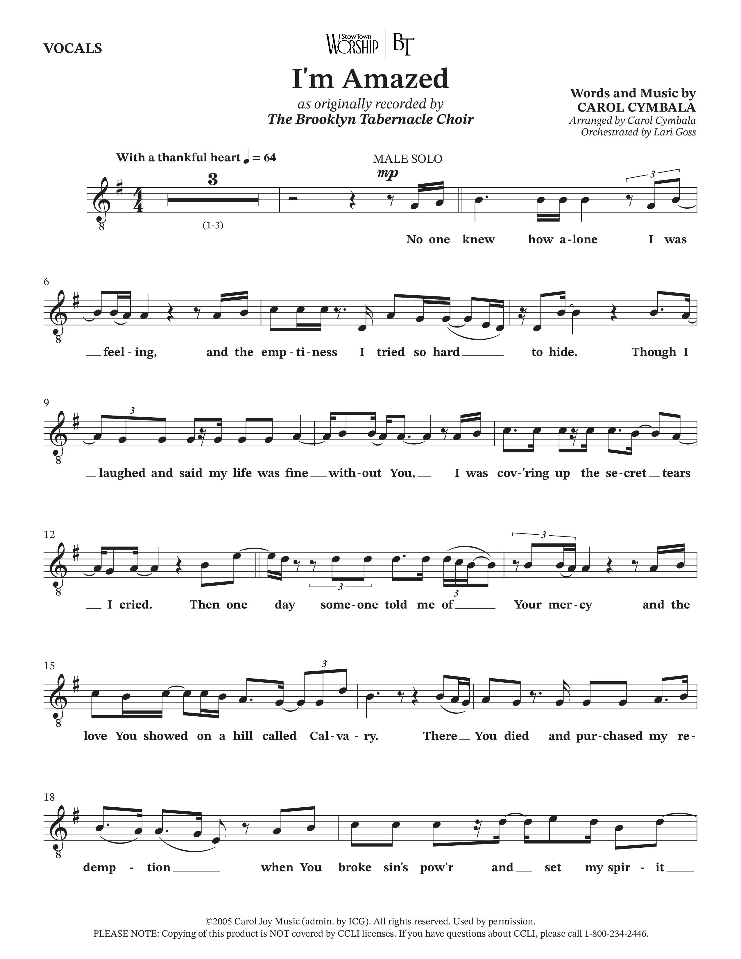 I'm Amazed (Choral Anthem SATB) Choir Sheet (SATB) (The Brooklyn Tabernacle Choir / Jason Crabb / Arr. Carol Cymbala / Orch. Lari Goss)