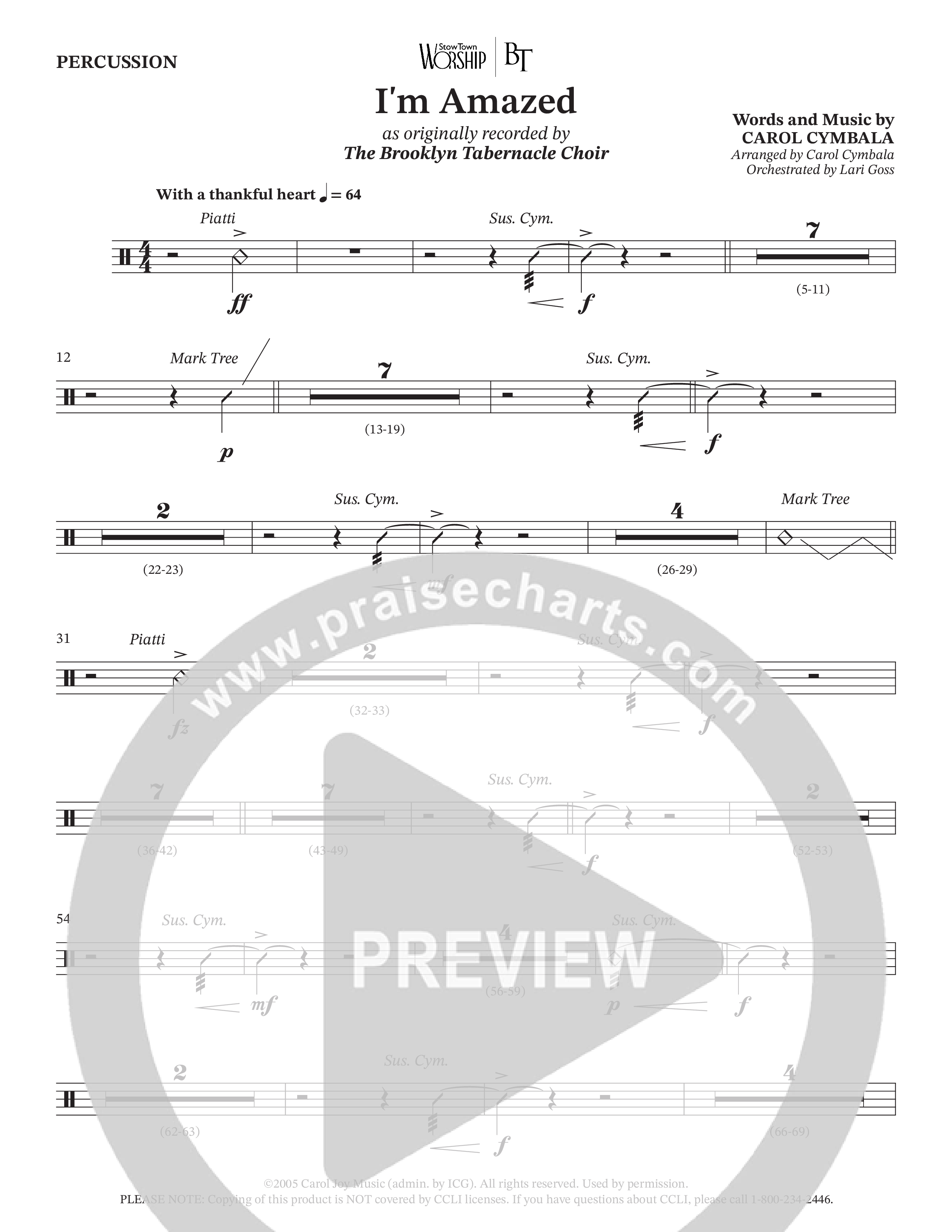 I'm Amazed (Choral Anthem SATB) Percussion (The Brooklyn Tabernacle Choir / Jason Crabb / Arr. Carol Cymbala / Orch. Lari Goss)