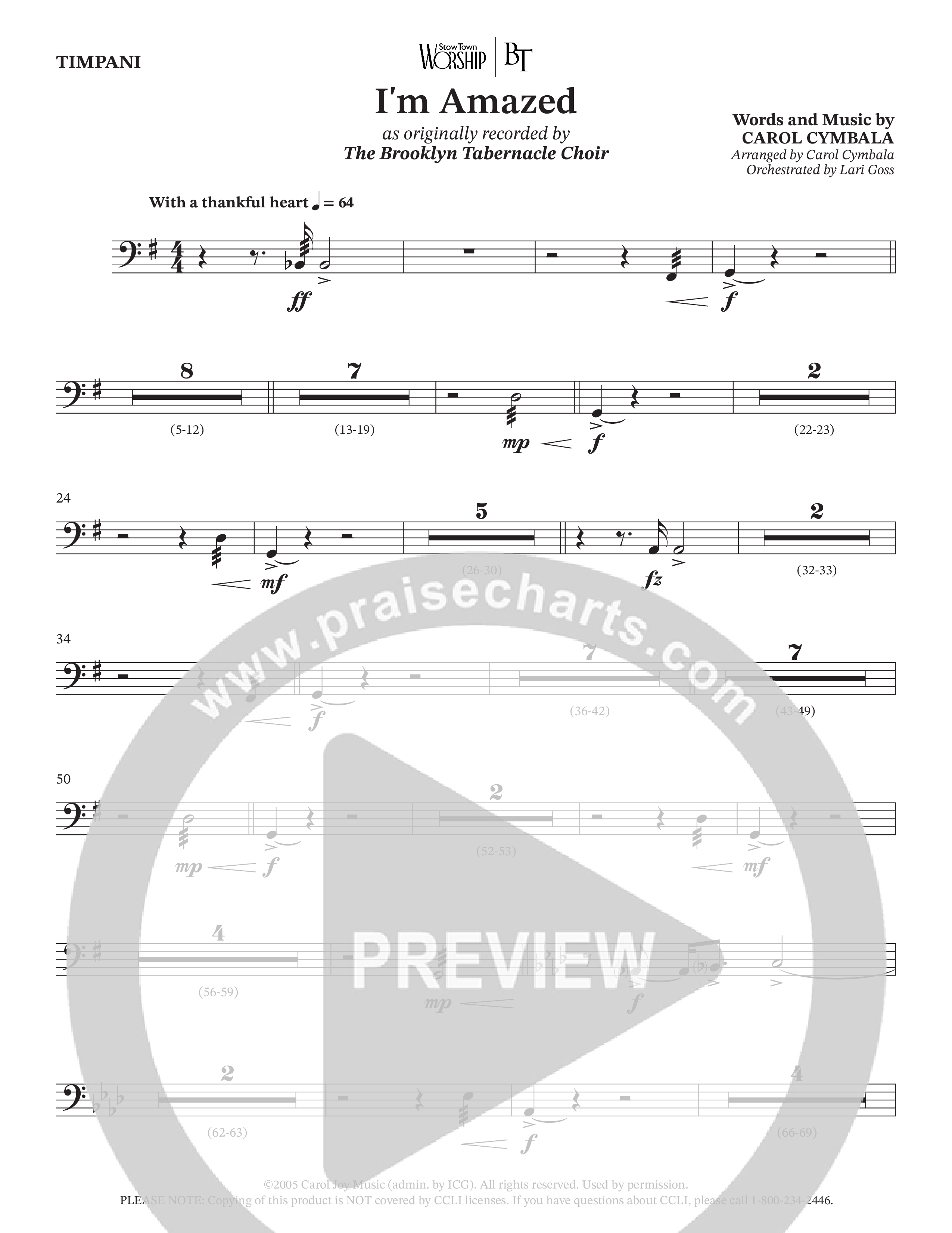 I'm Amazed (Choral Anthem SATB) Timpani (The Brooklyn Tabernacle Choir / Jason Crabb / Arr. Carol Cymbala / Orch. Lari Goss)