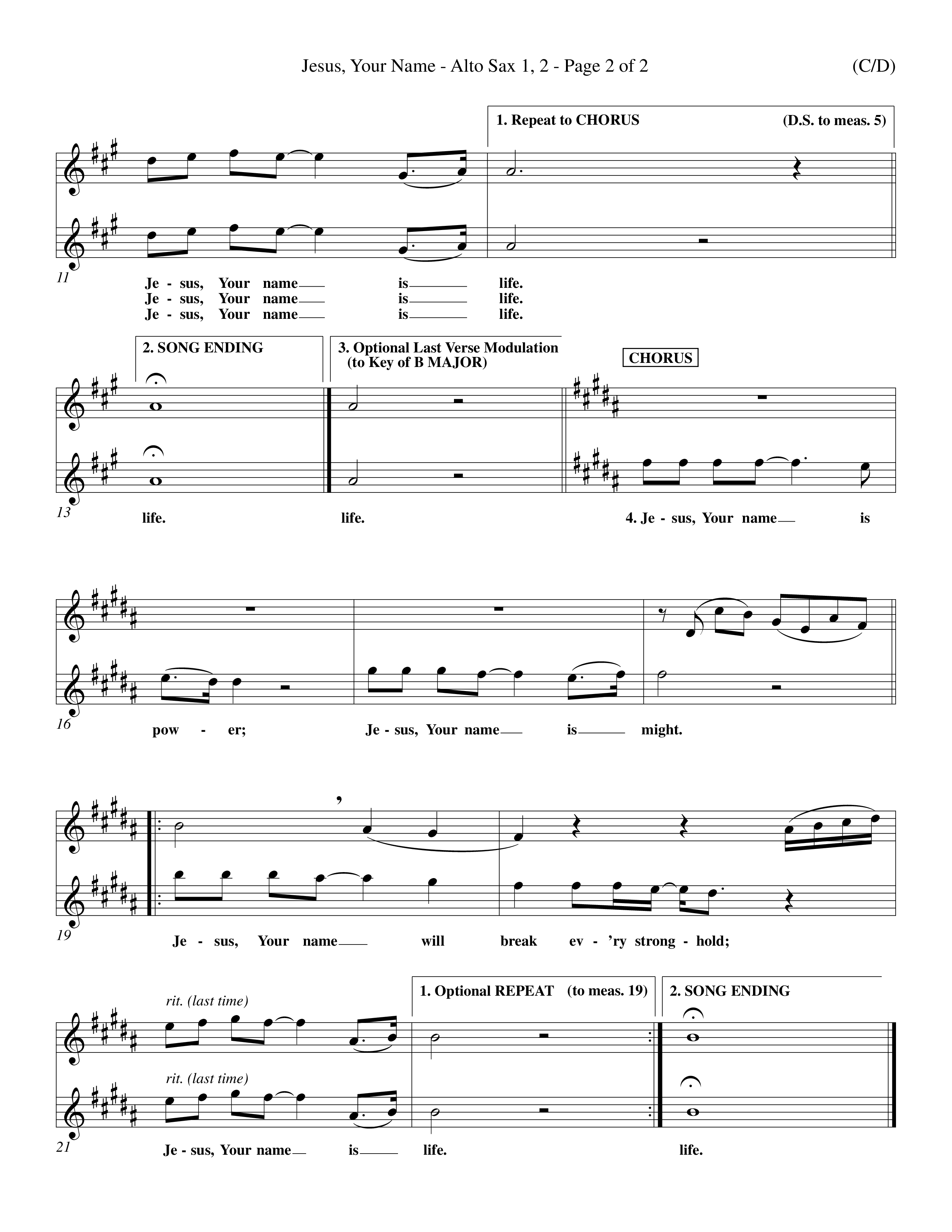 Jesus Your Name (Choral Anthem SATB) Alto Sax 1/2 (Word Music Choral / Orch. Dave Williamson)