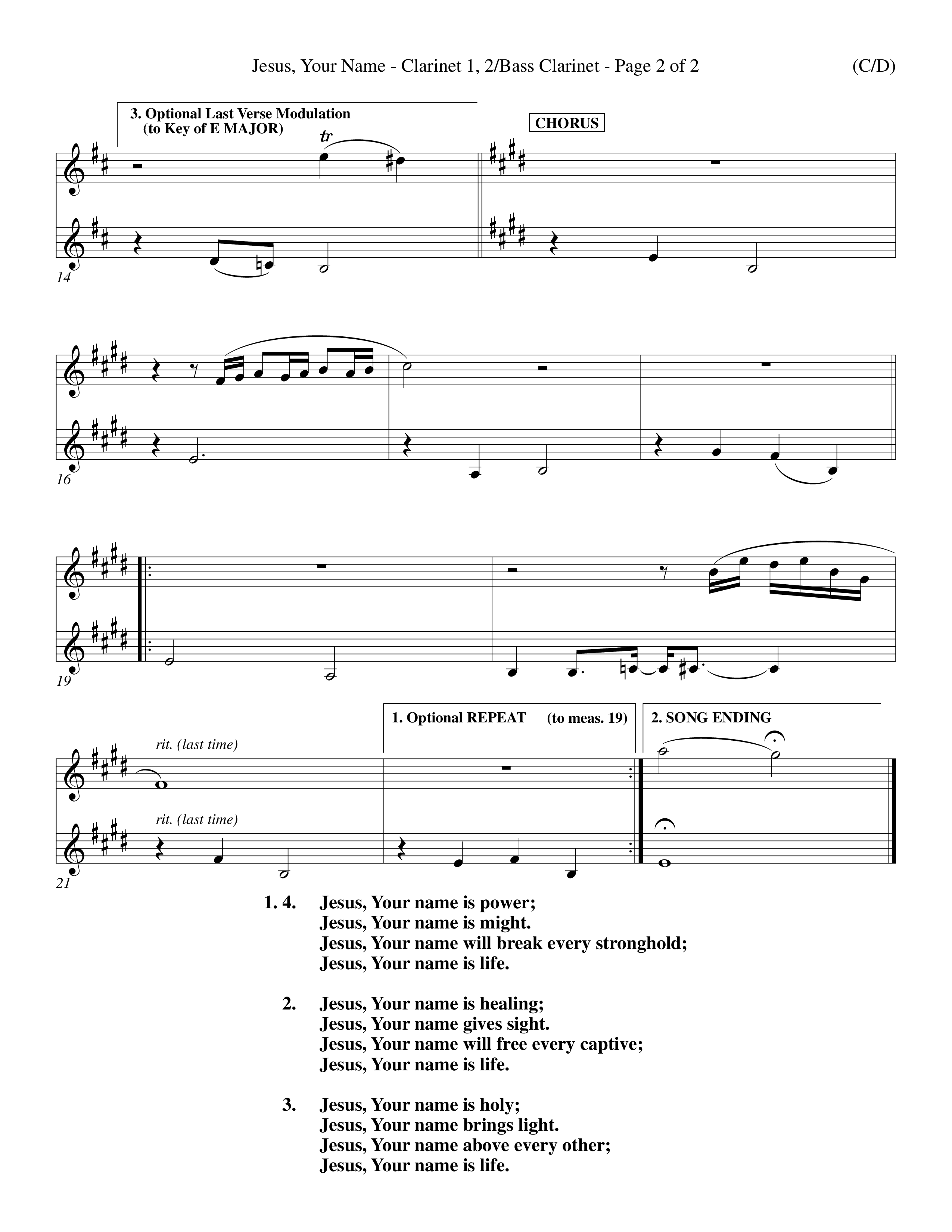 Jesus Your Name (Choral Anthem SATB) Clarinet 1/2, Bass Clarinet (Word Music Choral / Orch. Dave Williamson)