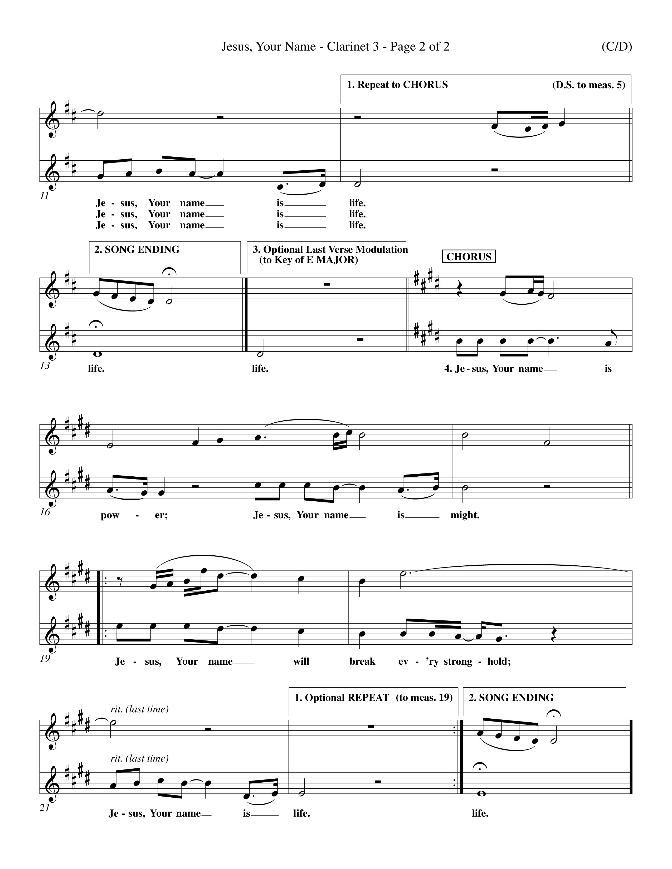 Jesus Your Name (Choral Anthem SATB) Clarinet 3 (Word Music Choral / Orch. Dave Williamson)