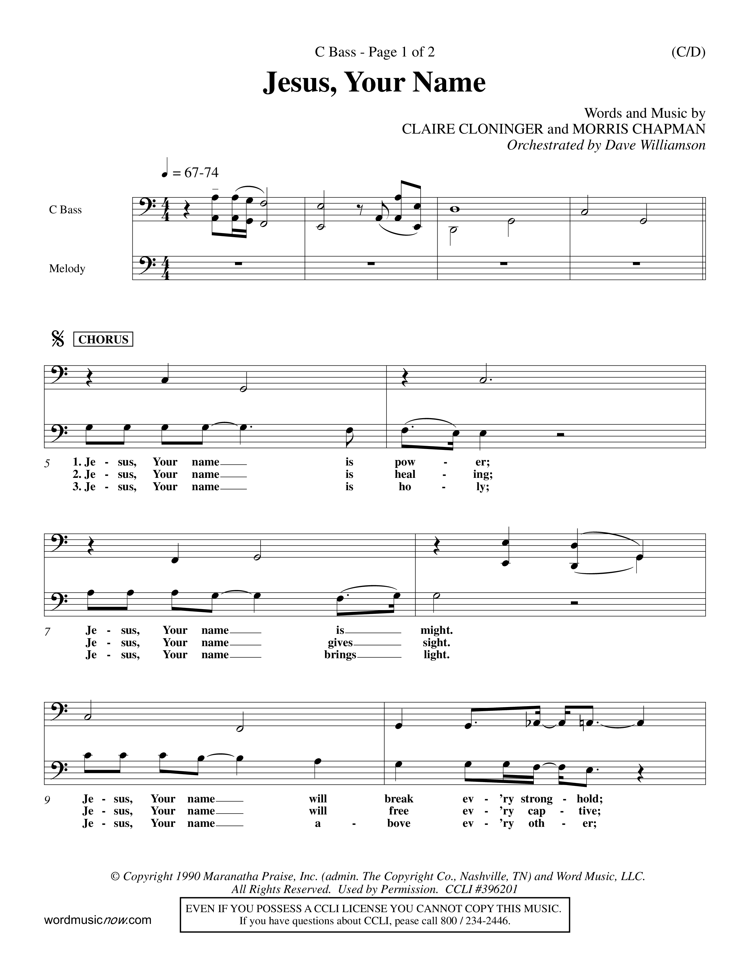 Jesus Your Name (Choral Anthem SATB) Contrabass (Word Music Choral / Orch. Dave Williamson)