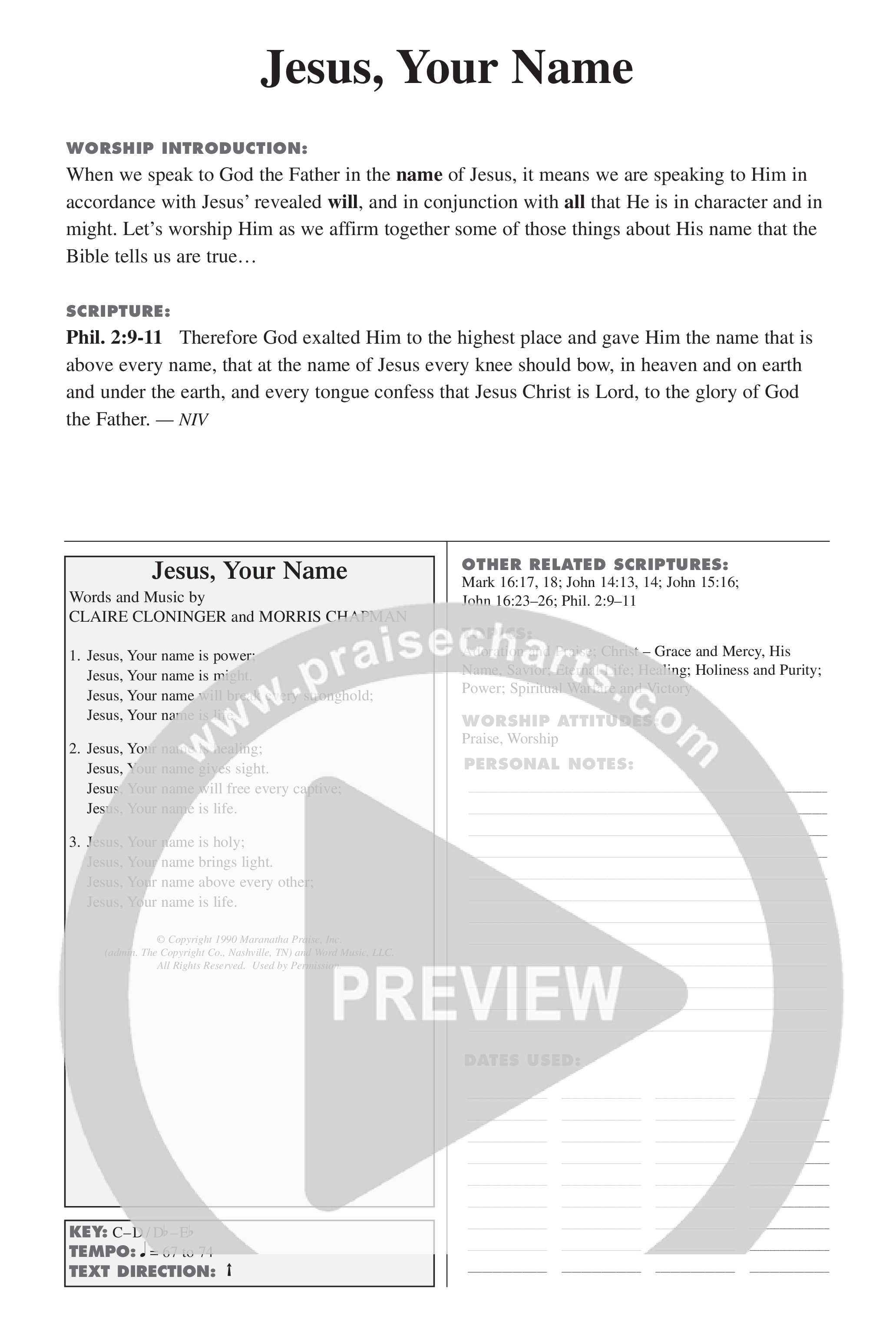 Jesus Your Name (Choral Anthem SATB) Rhythm Pack (Word Music Choral / Orch. Dave Williamson)