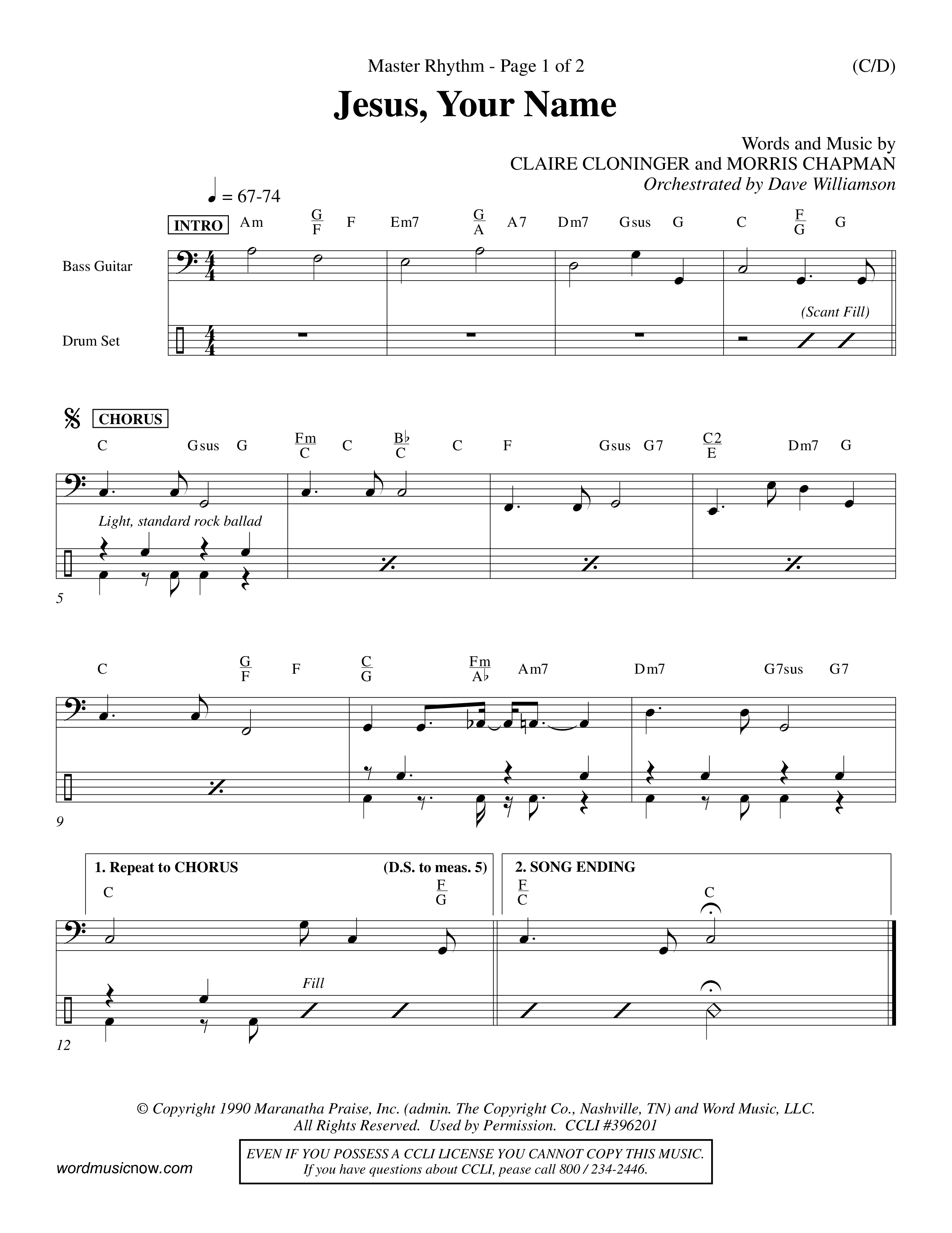Jesus Your Name (Choral Anthem SATB) Rhythm Chart (Word Music Choral / Orch. Dave Williamson)