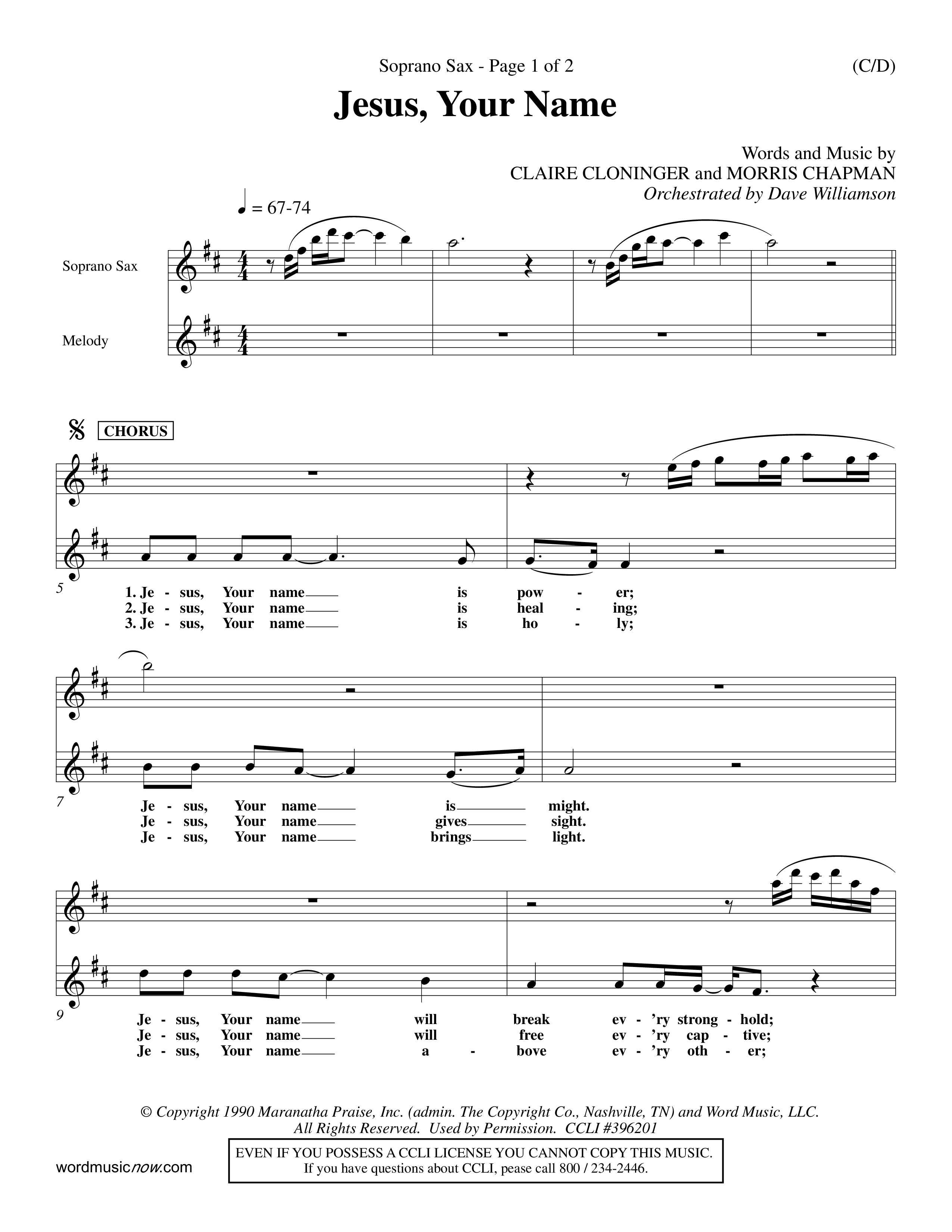 Jesus Your Name (Choral Anthem SATB) Saxophone (Word Music Choral / Orch. Dave Williamson)