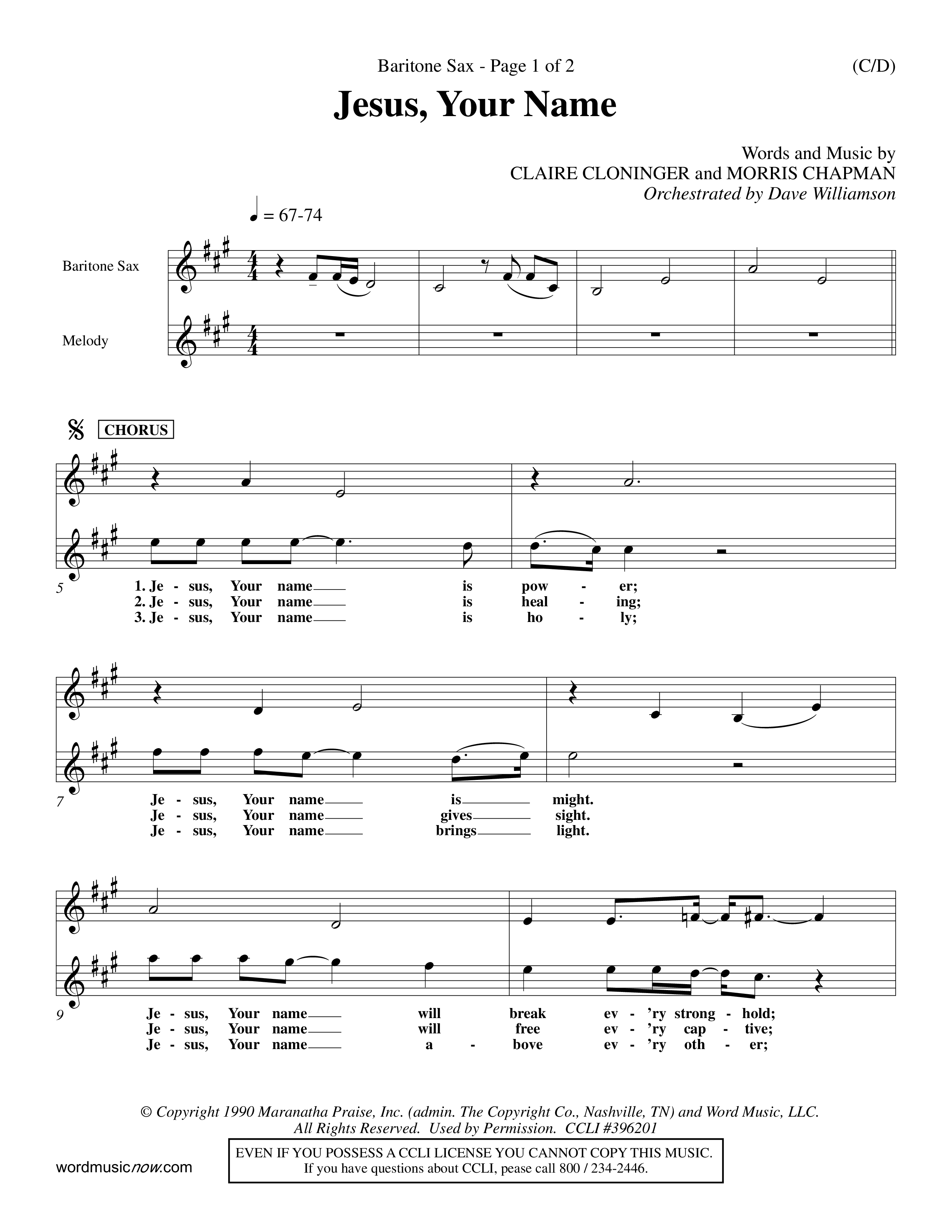 Jesus Your Name (Choral Anthem SATB) Saxophone (Word Music Choral / Orch. Dave Williamson)