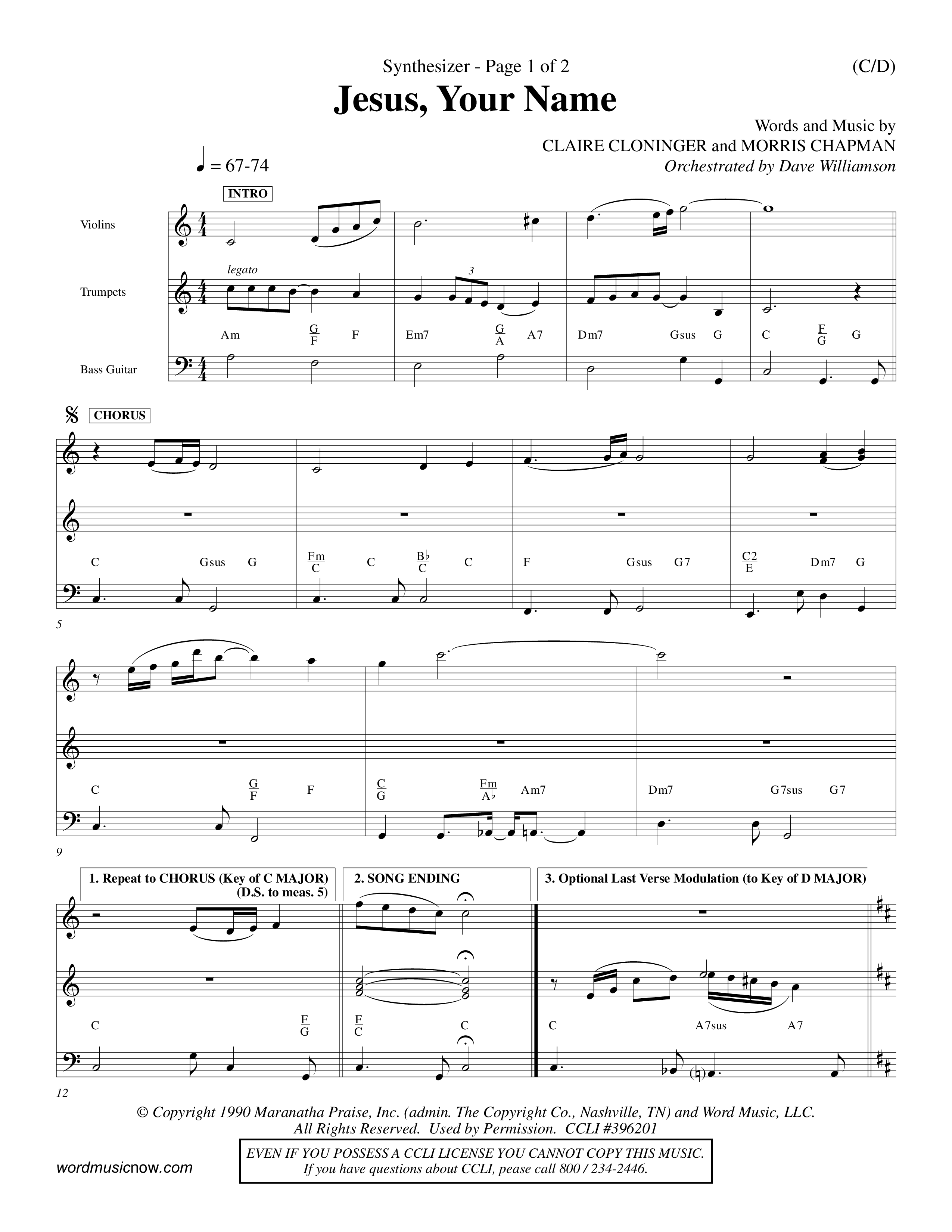 Jesus Your Name (Choral Anthem SATB) Synth (Word Music Choral / Orch. Dave Williamson)