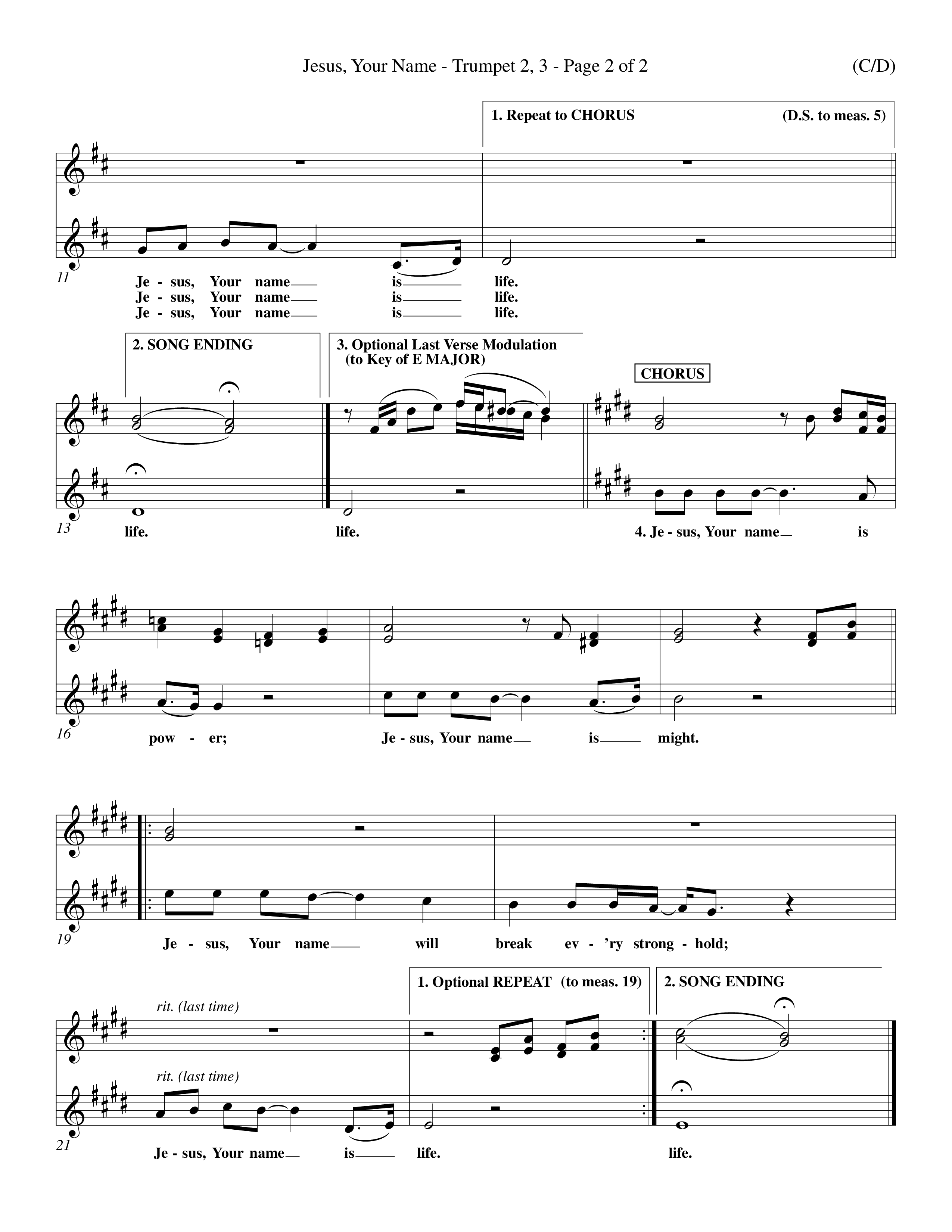 Jesus Your Name (Choral Anthem SATB) Trumpet 2/3 (Word Music Choral / Orch. Dave Williamson)