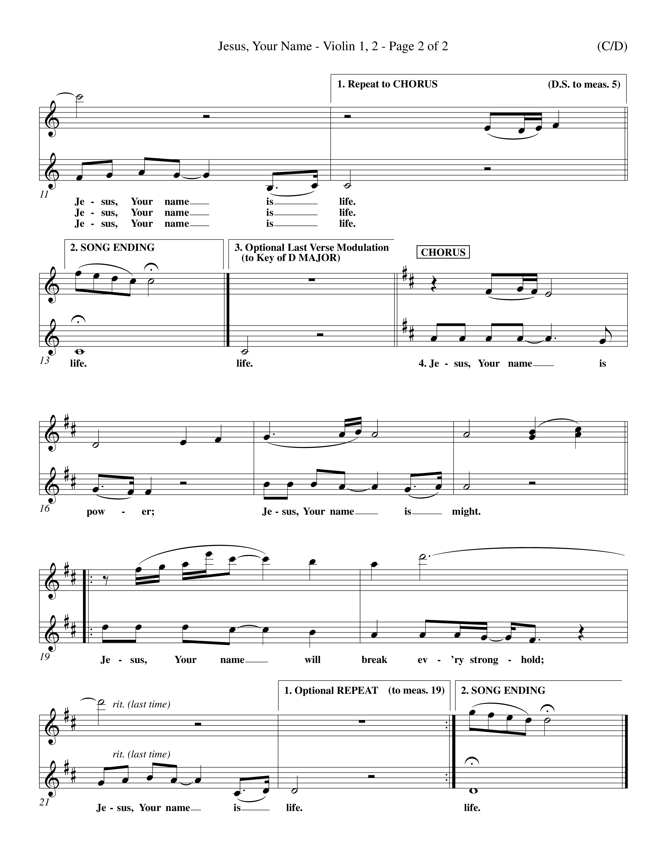 Jesus Your Name (Choral Anthem SATB) Violin 1/2 (Word Music Choral / Orch. Dave Williamson)