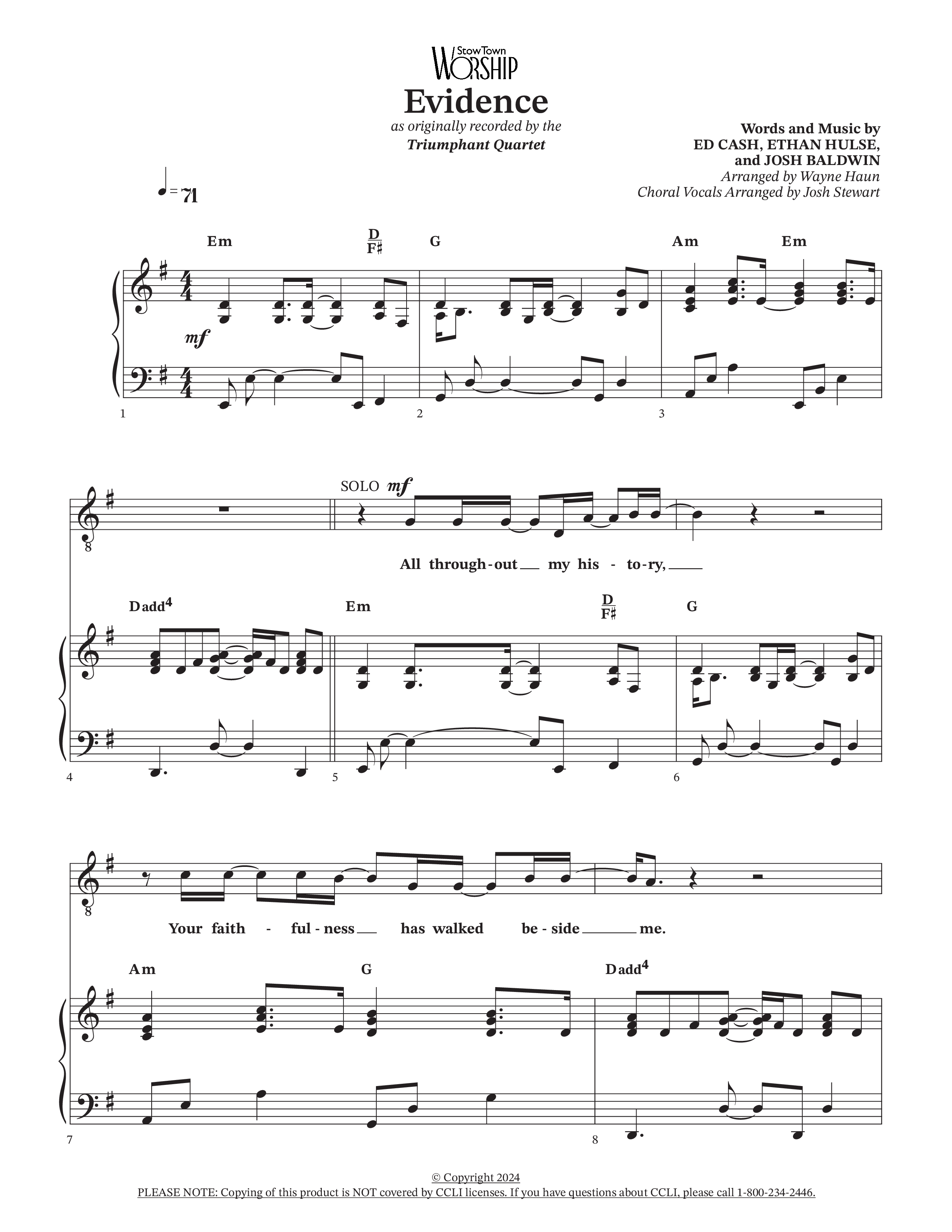 Evidence (Choral Anthem SATB) Anthem (SATB/Piano) (Triumphant Quartet / Arr. Wayne Haun / Arr. Josh Stewart)