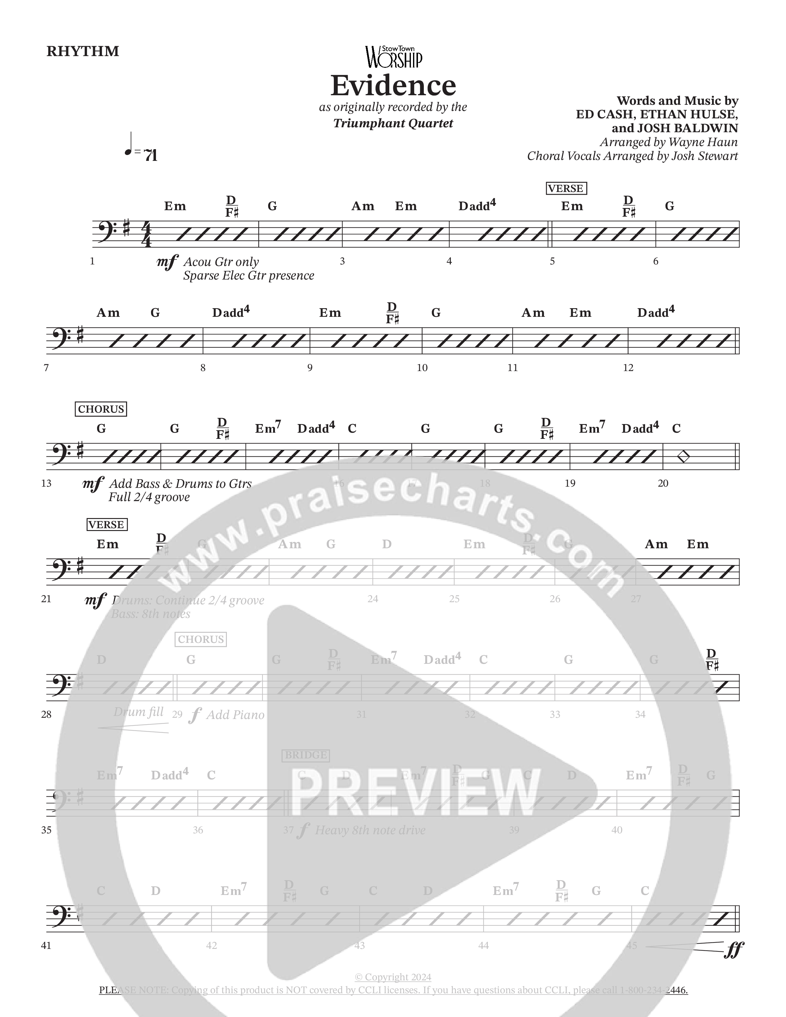 Evidence (Choral Anthem SATB) Rhythm Chart (Triumphant Quartet / Arr. Wayne Haun / Arr. Josh Stewart)