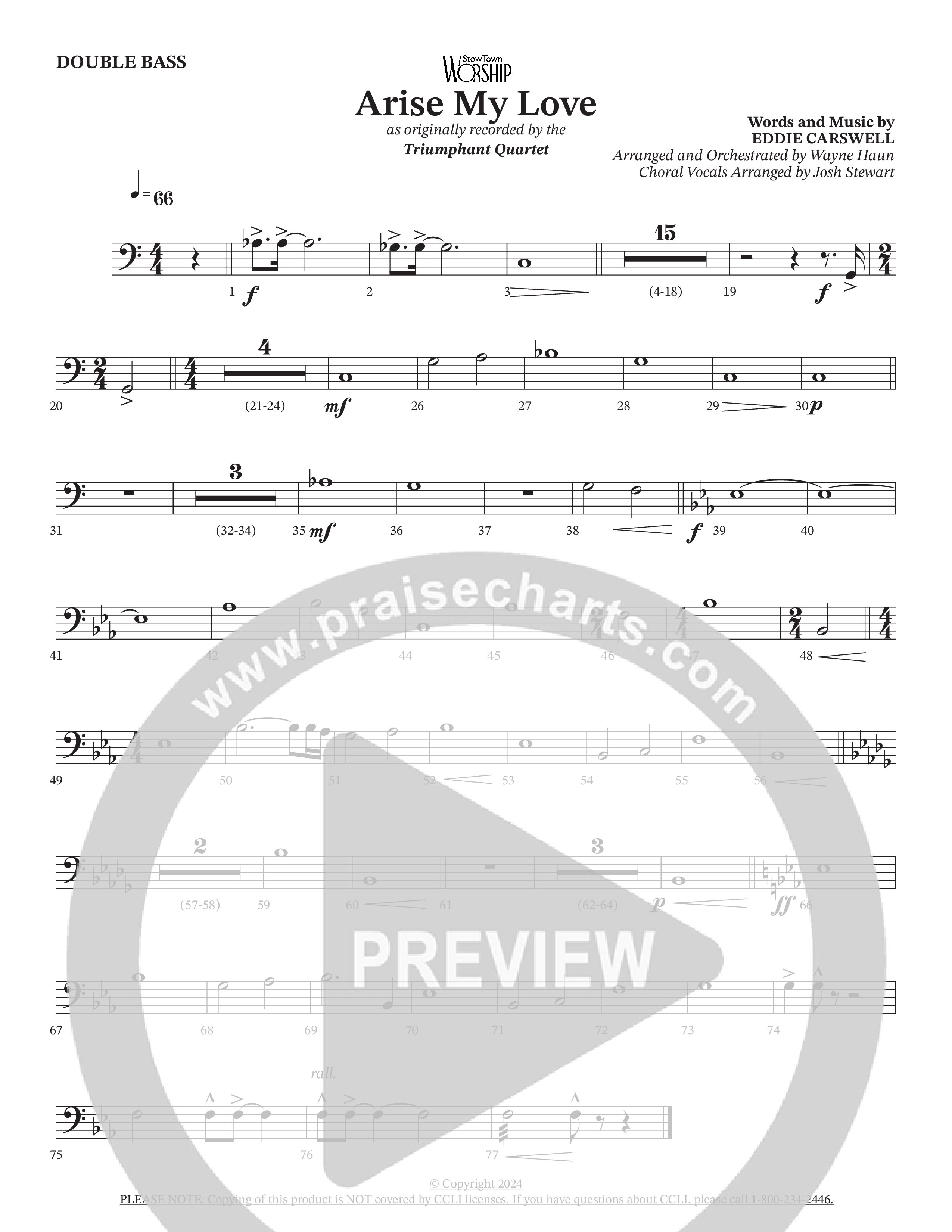 Arise My Love (Choral Anthem SATB) Double Bass (Triumphant Quartet / Arr. Wayne Haun / Arr. Josh Stewart)