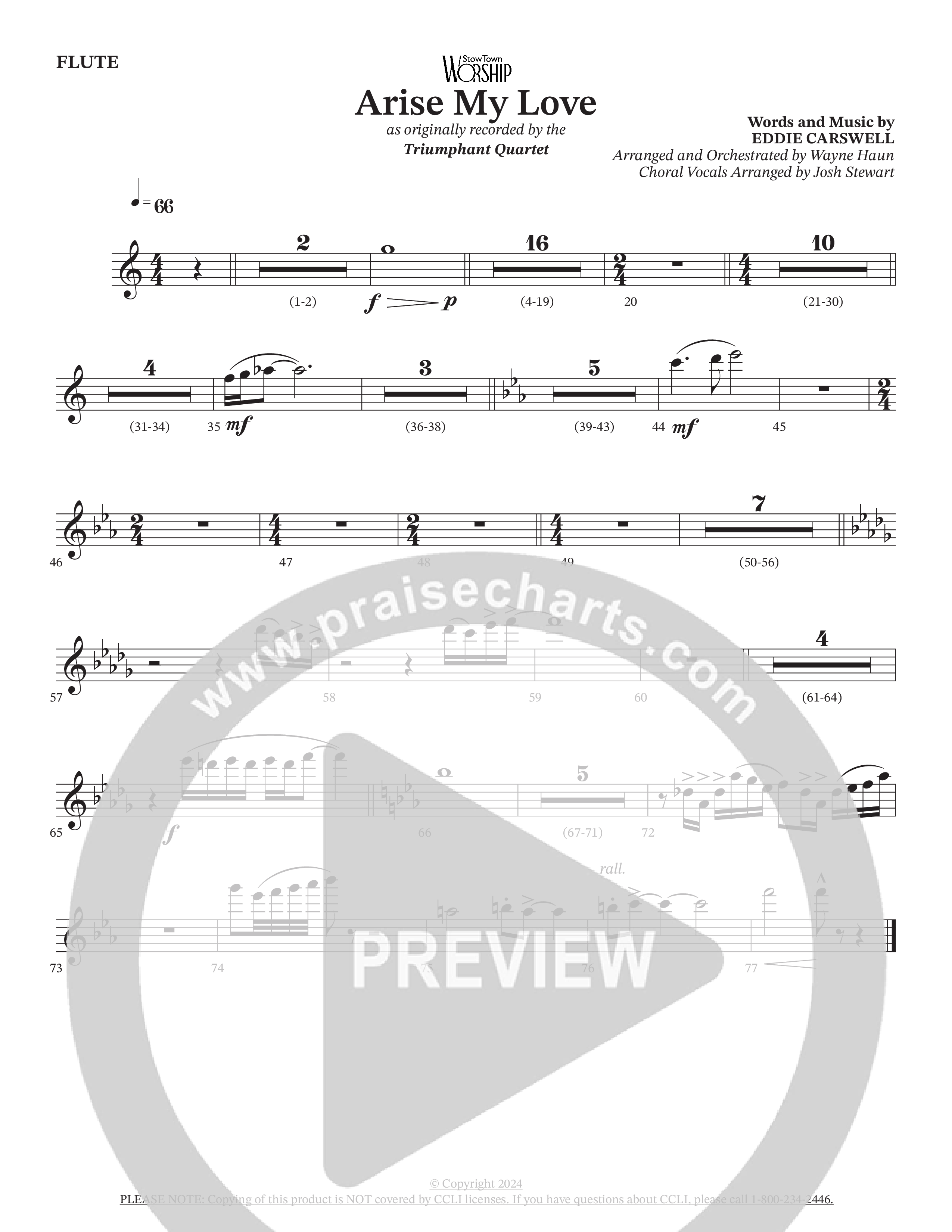 Arise My Love (Choral Anthem SATB) Flute (Triumphant Quartet / Arr. Wayne Haun / Arr. Josh Stewart)