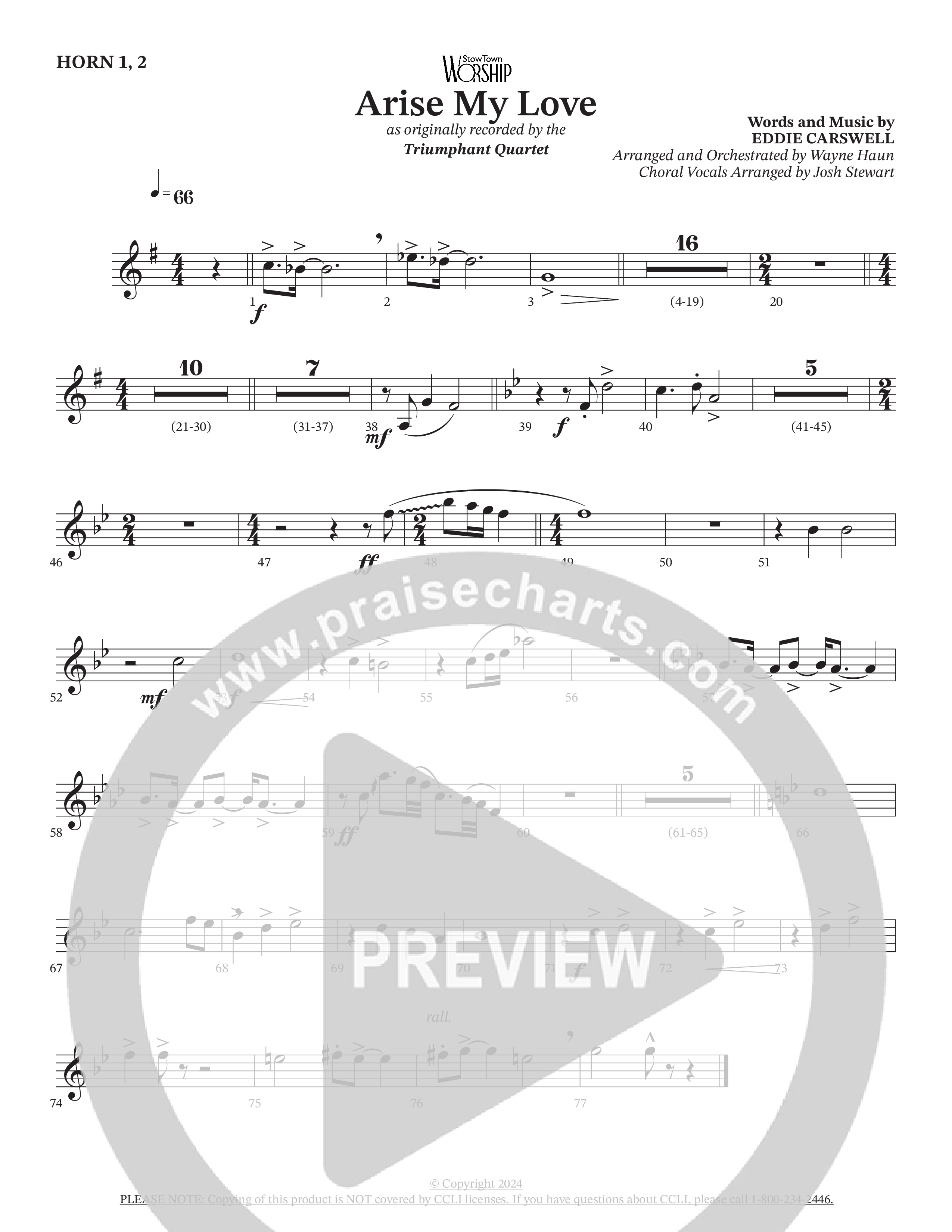 Arise My Love (Choral Anthem SATB) French Horn 1/2 (Triumphant Quartet / Arr. Wayne Haun / Arr. Josh Stewart)