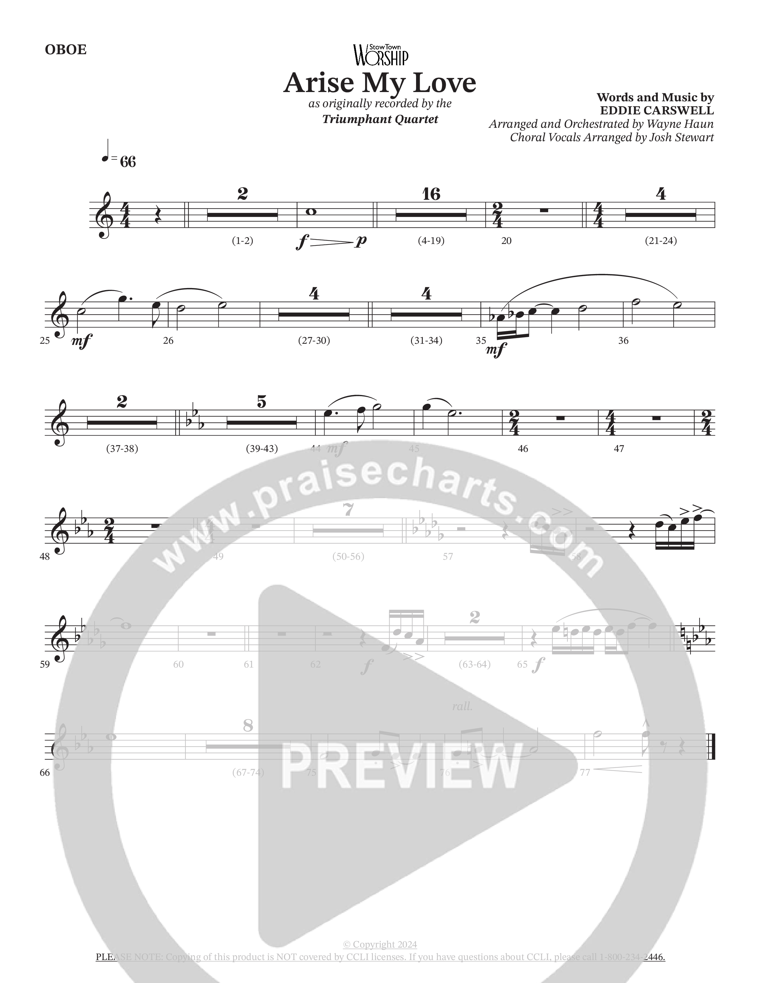 Arise My Love (Choral Anthem SATB) Oboe (Triumphant Quartet / Arr. Wayne Haun / Arr. Josh Stewart)