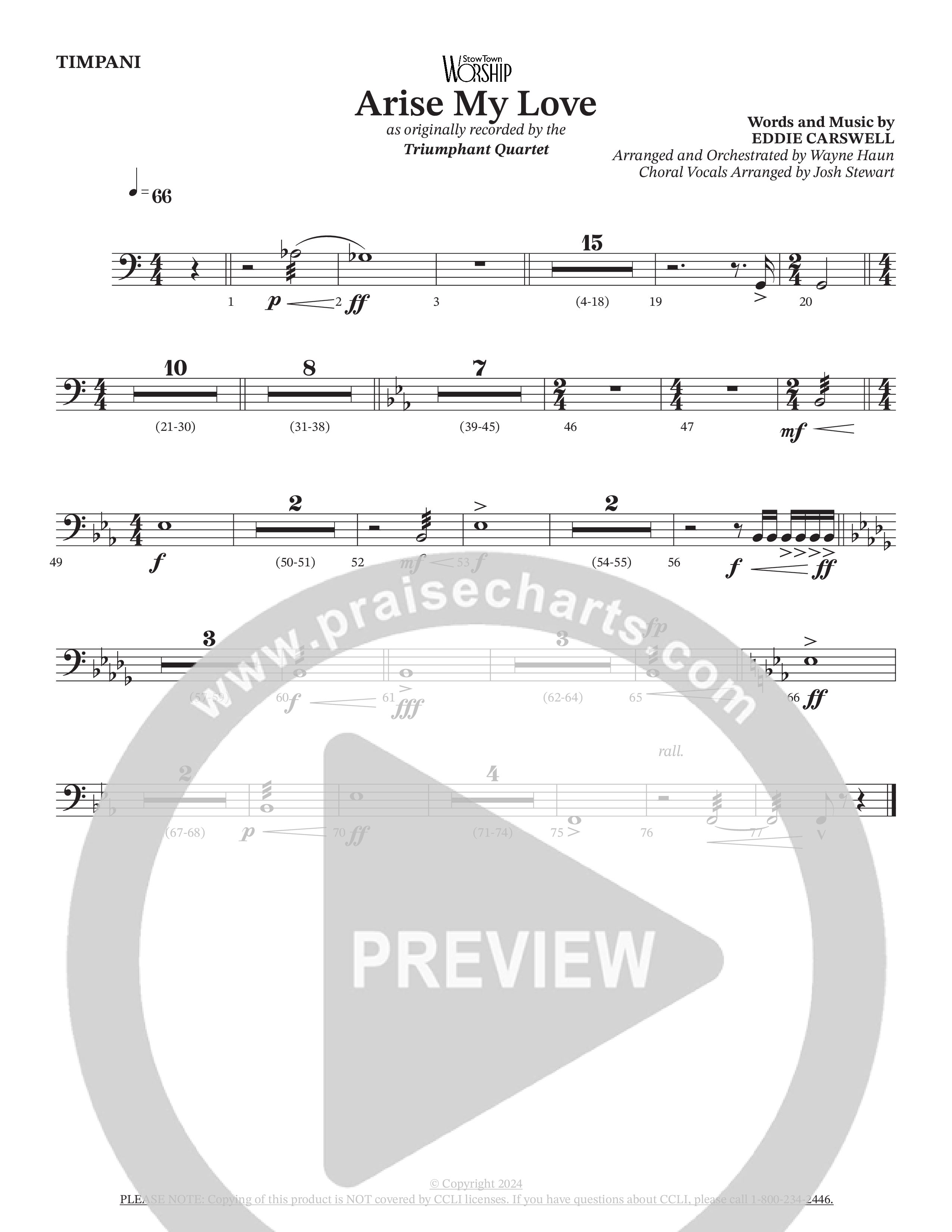 Arise My Love (Choral Anthem SATB) Timpani (Triumphant Quartet / Arr. Wayne Haun / Arr. Josh Stewart)