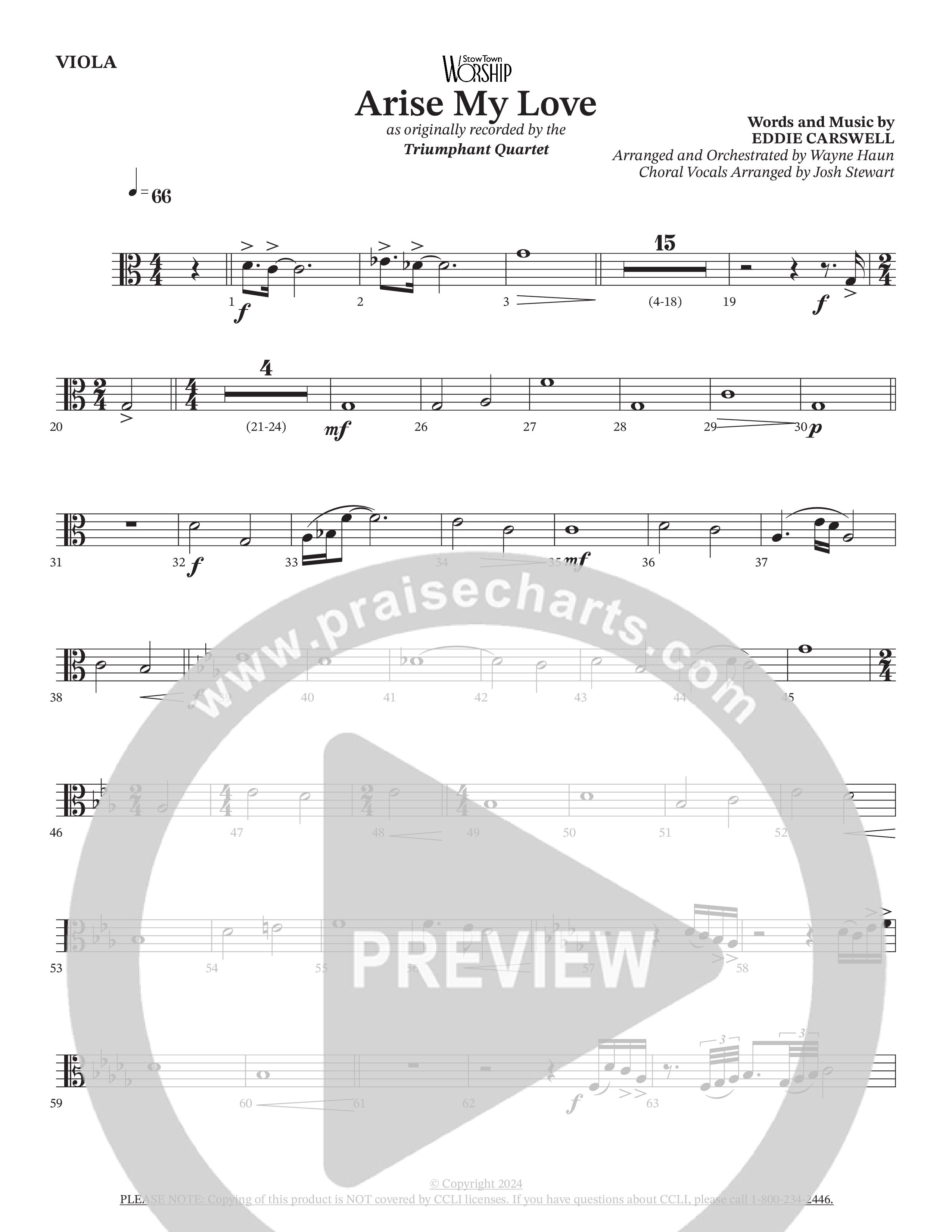 Arise My Love (Choral Anthem SATB) Viola (Triumphant Quartet / Arr. Wayne Haun / Arr. Josh Stewart)