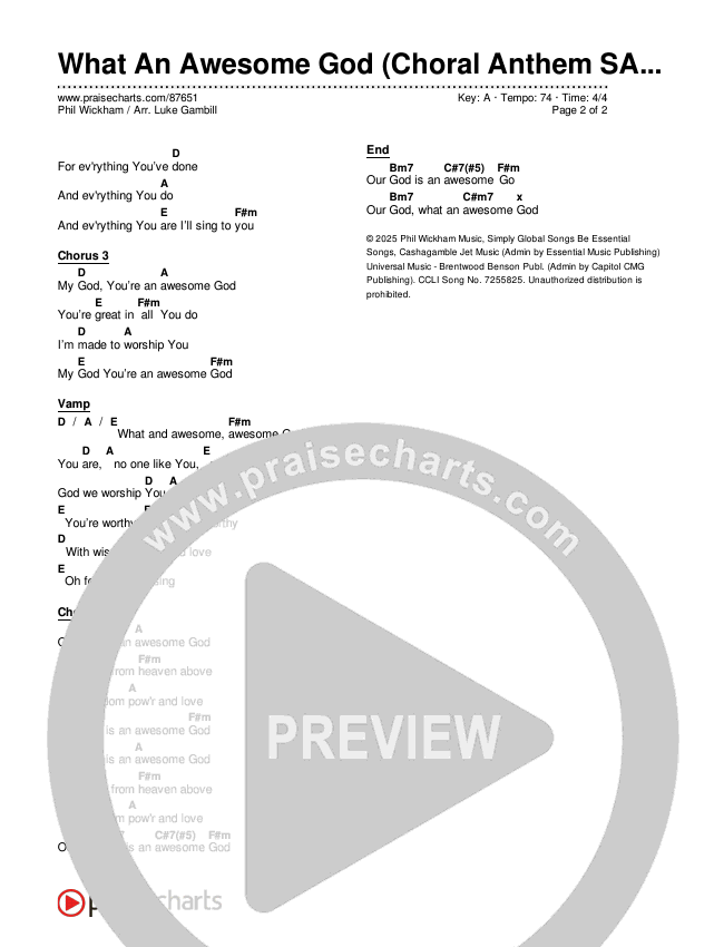 What An Awesome God (Choral Anthem SATB) Chords & Lyrics (Phil Wickham / Arr. Luke Gambill)