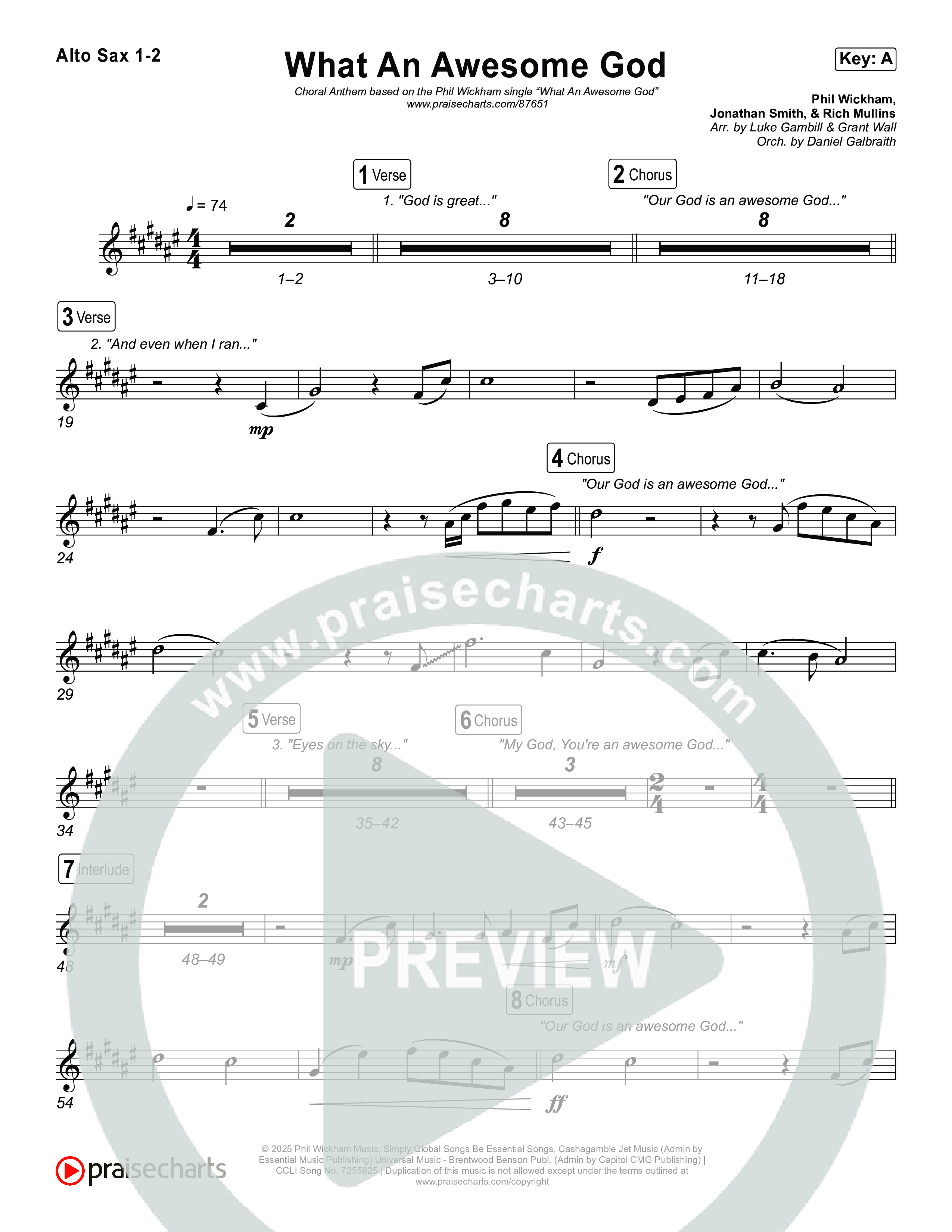 What An Awesome God (Choral Anthem SATB) Alto Sax 1,2 (Phil Wickham / Arr. Luke Gambill)