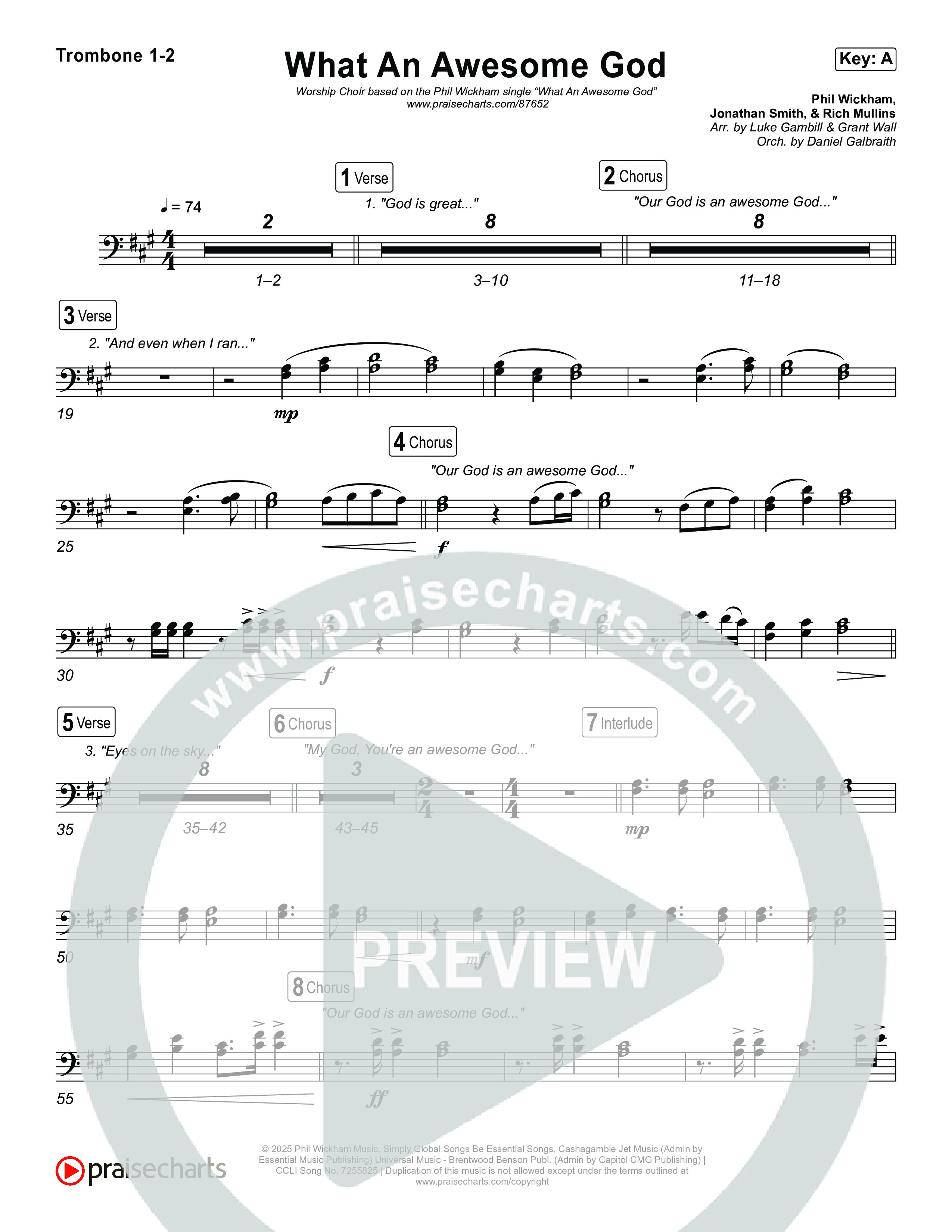 What An Awesome God (Worship Choir/SAB) Trombone 1/2 (Phil Wickham / Arr. Luke Gambill)