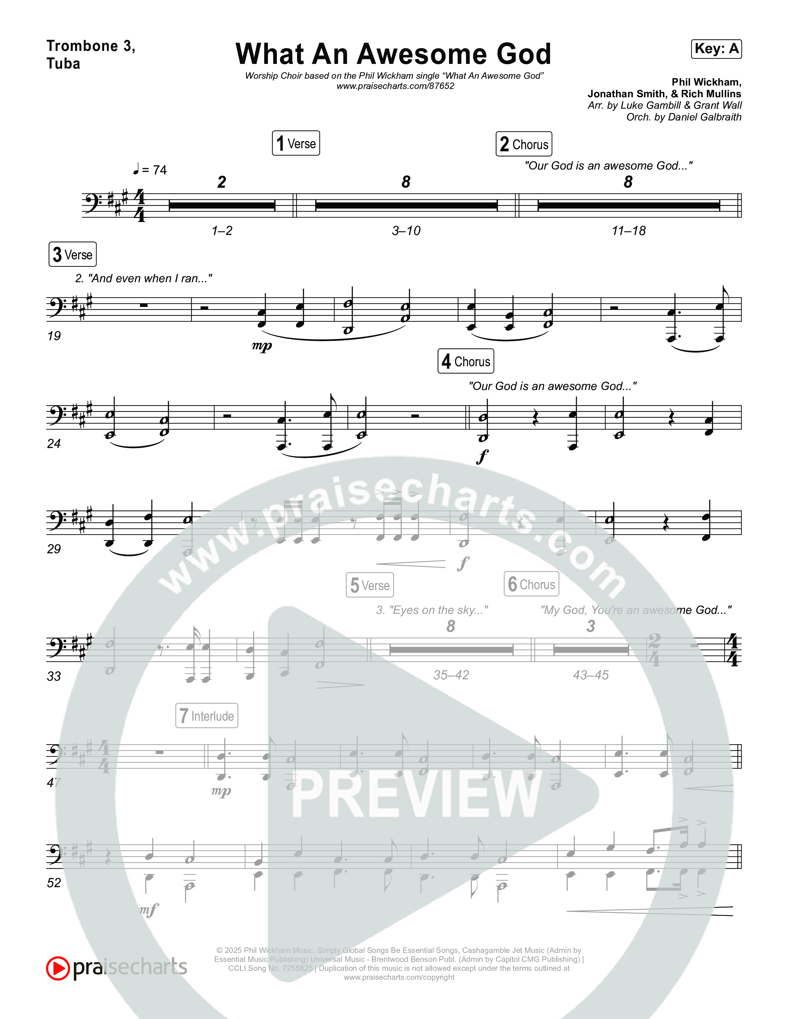 What An Awesome God (Worship Choir/SAB) Trombone 3/Tuba (Phil Wickham / Arr. Luke Gambill)