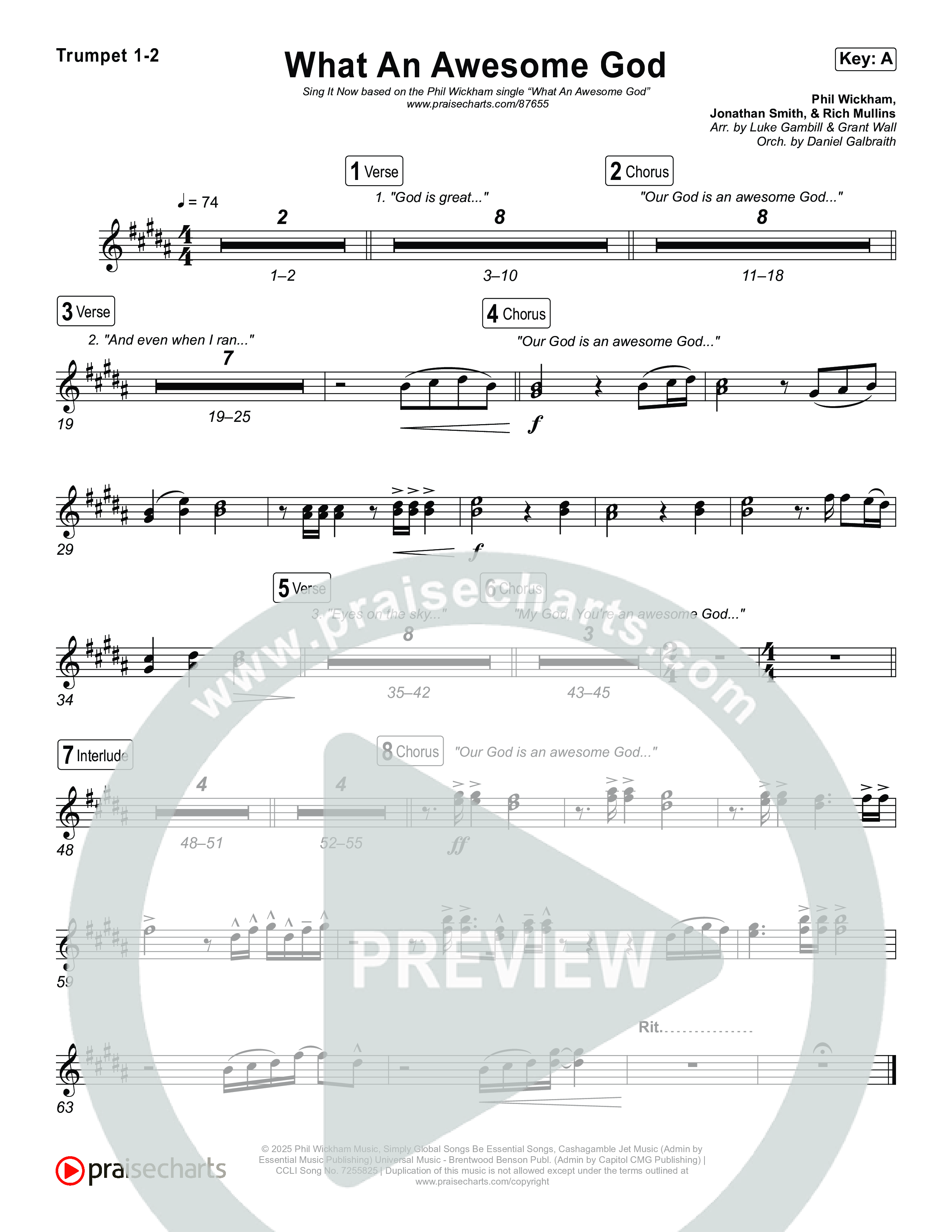 What An Awesome God (Sing It Now) Trumpet 1,2 (Phil Wickham / Arr. Luke Gambill)